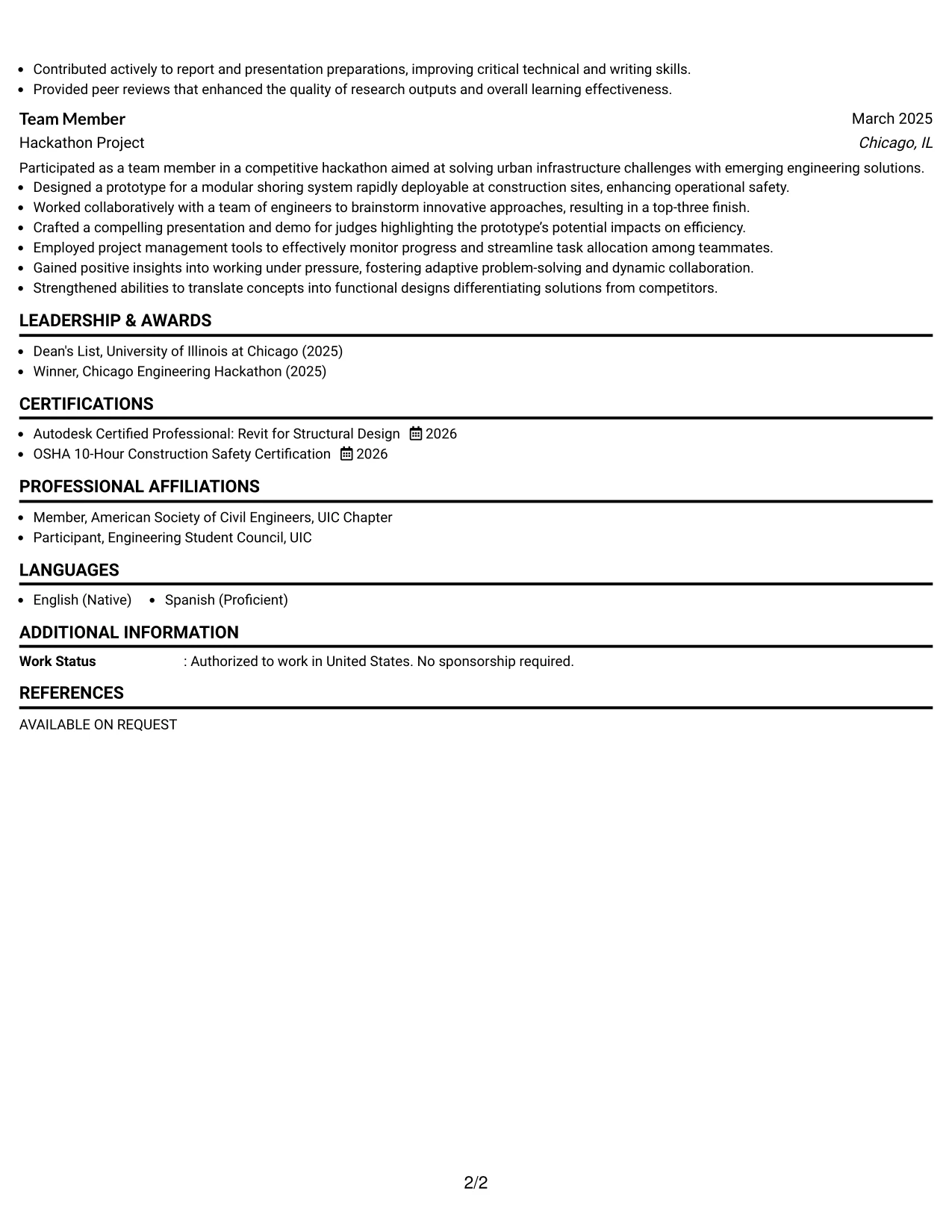 Resume Example Page 2