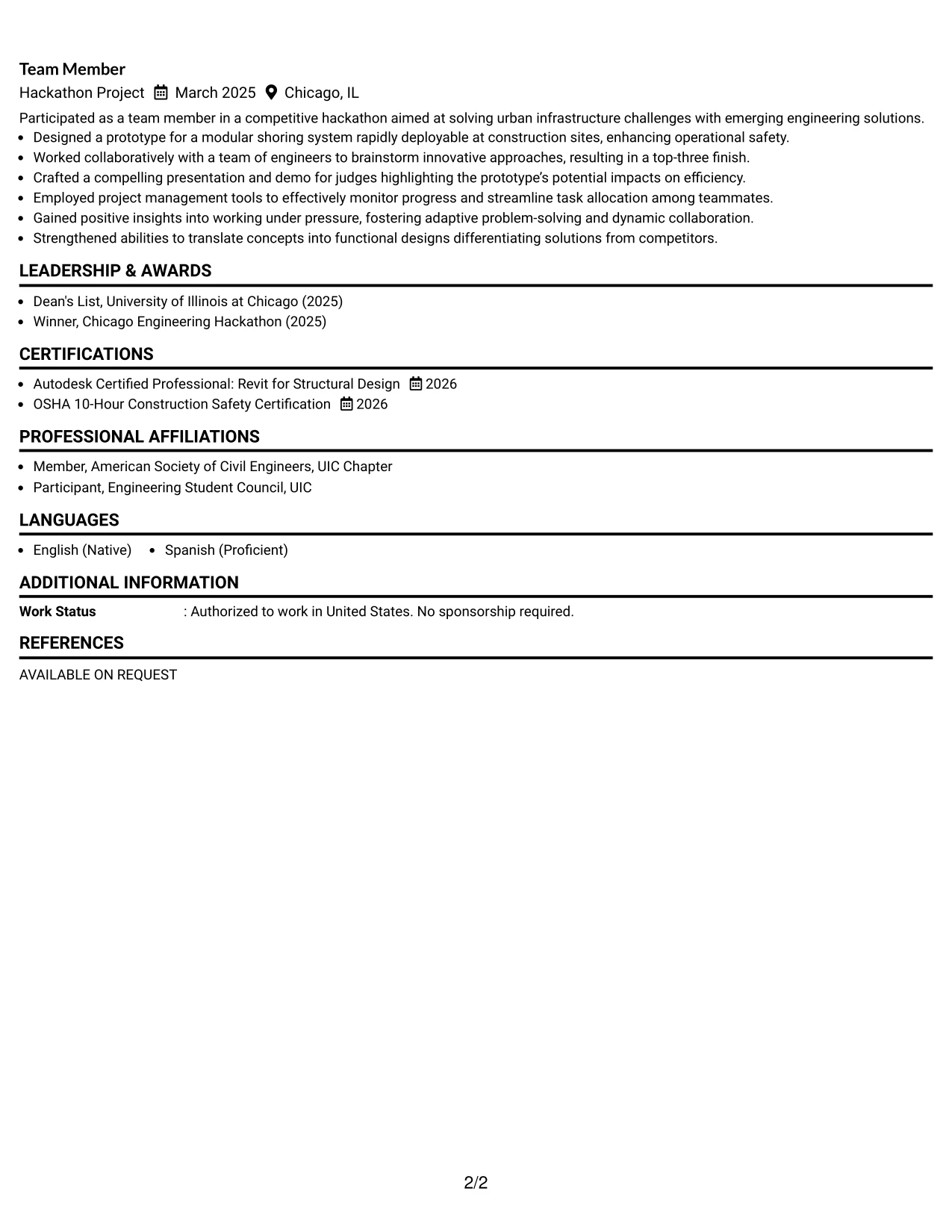 Resume Example Page 2