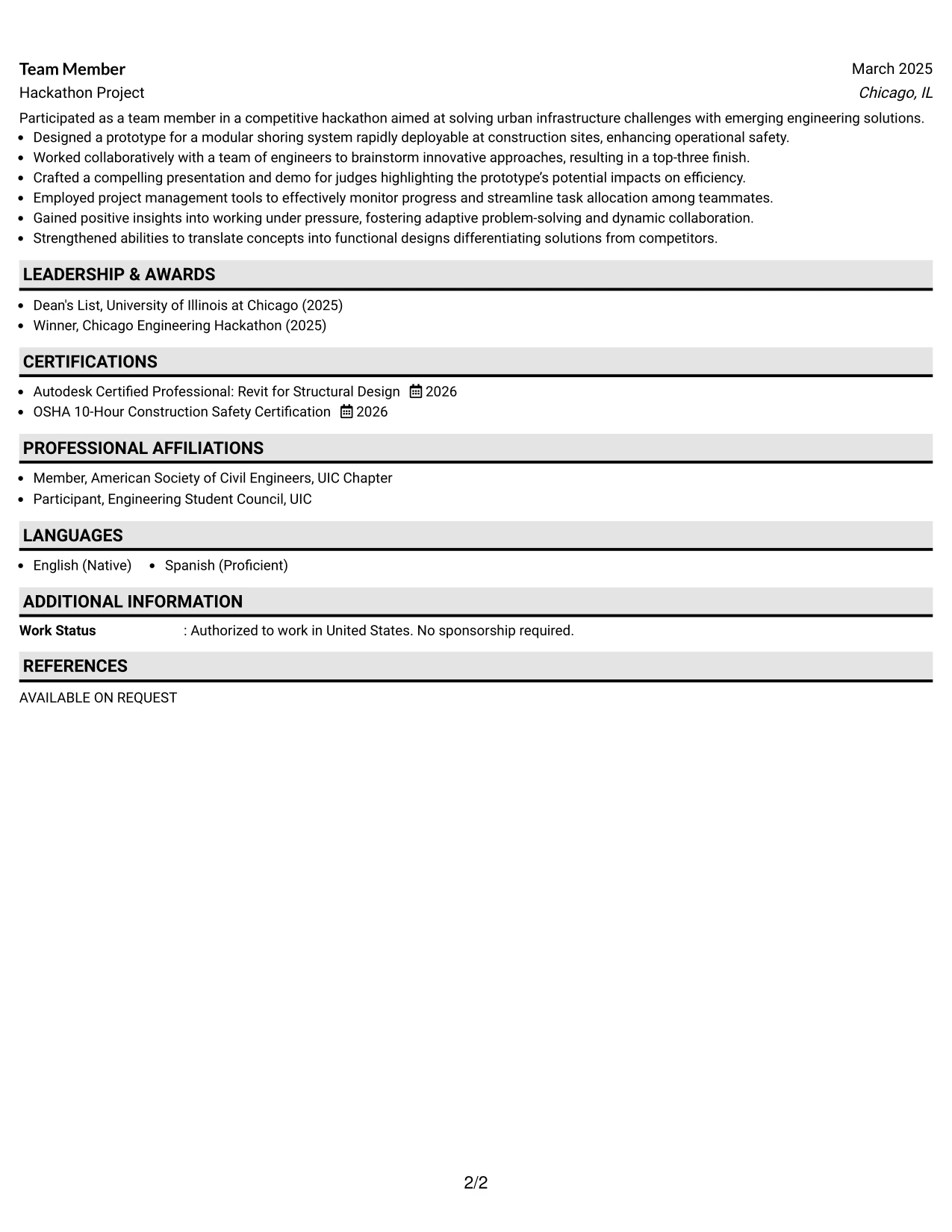 Resume Example Page 2