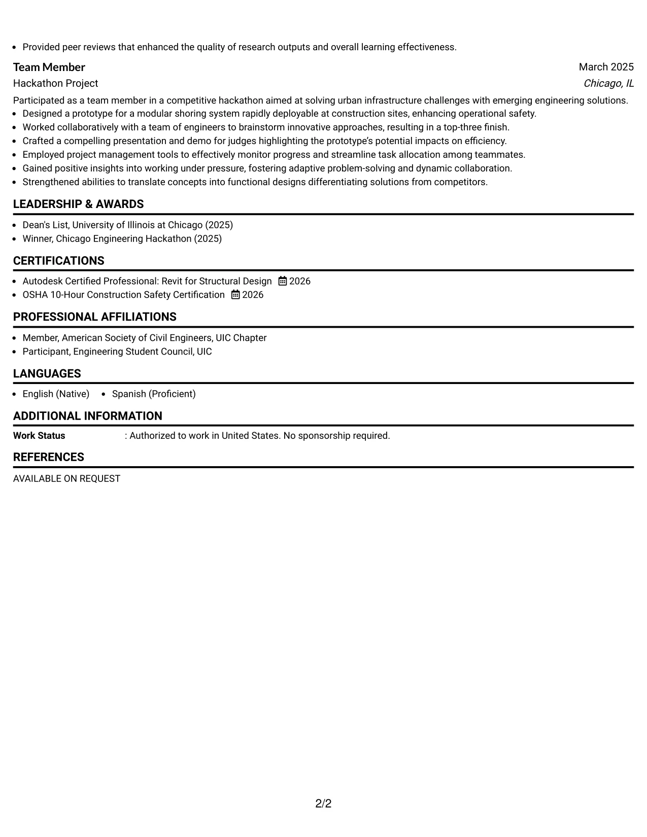 Resume Example Page 2