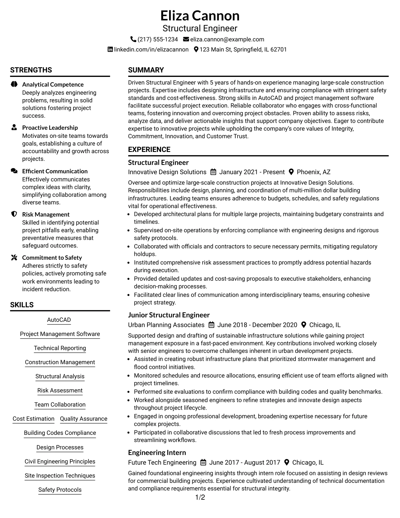 Resume Example Page 1