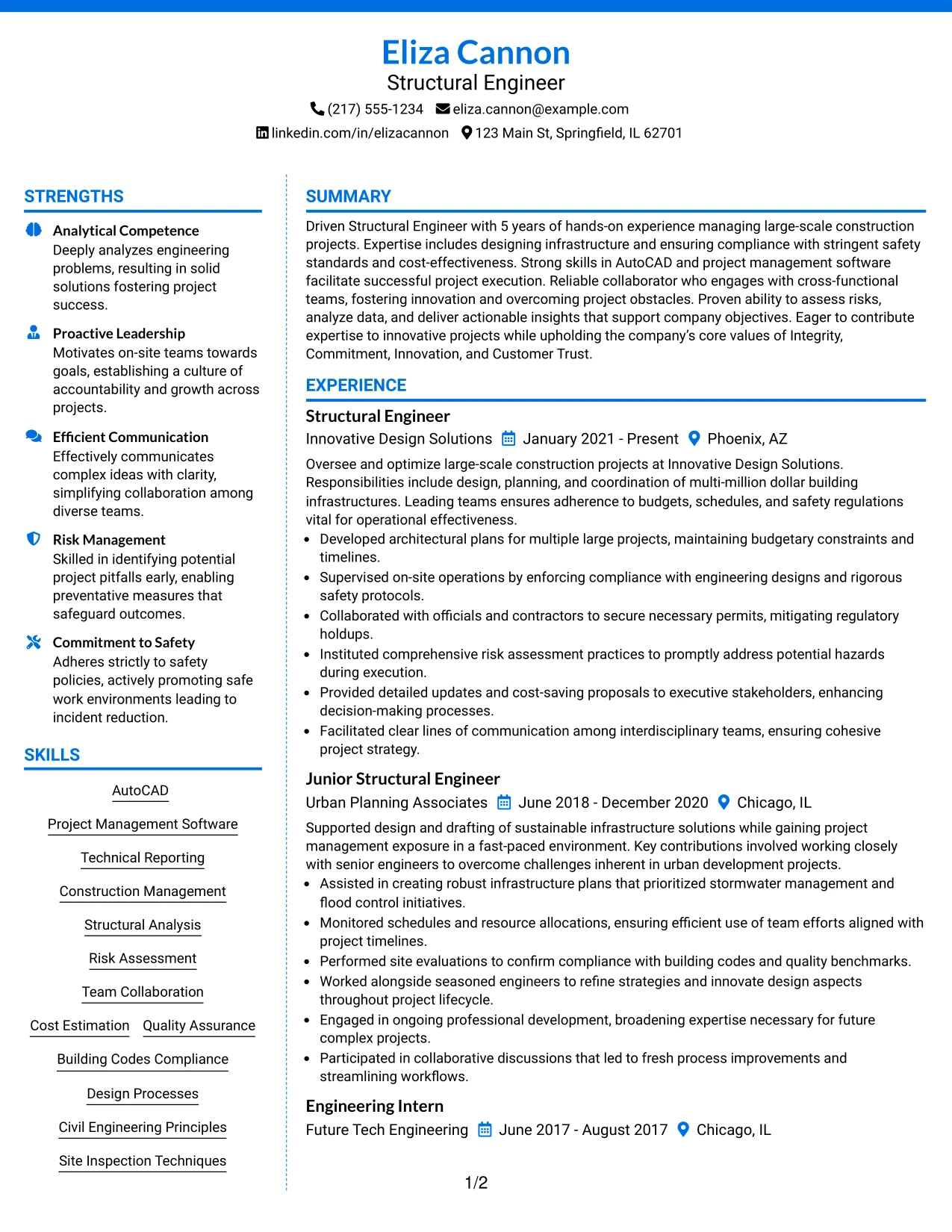 Resume Example Page 1