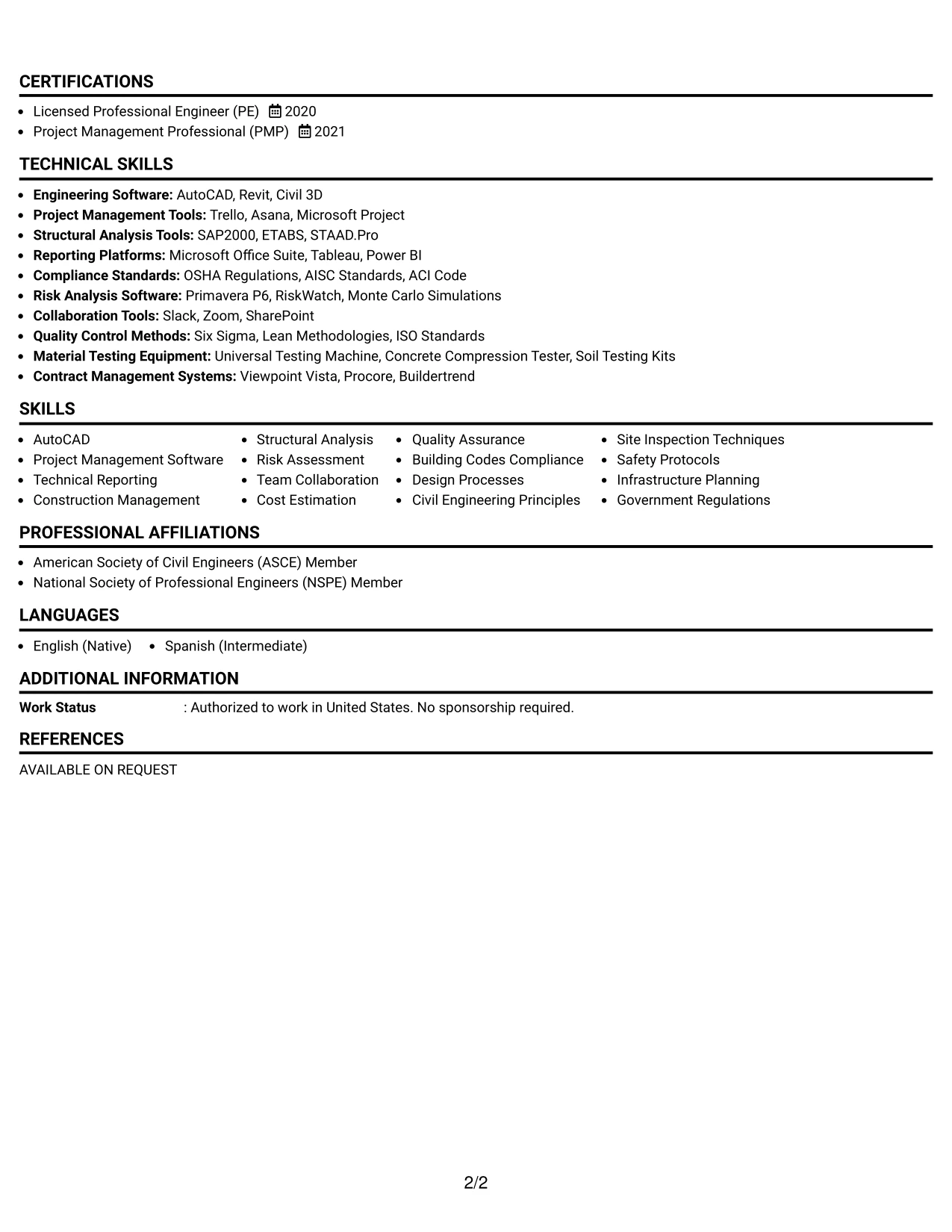 Resume Example Page 2