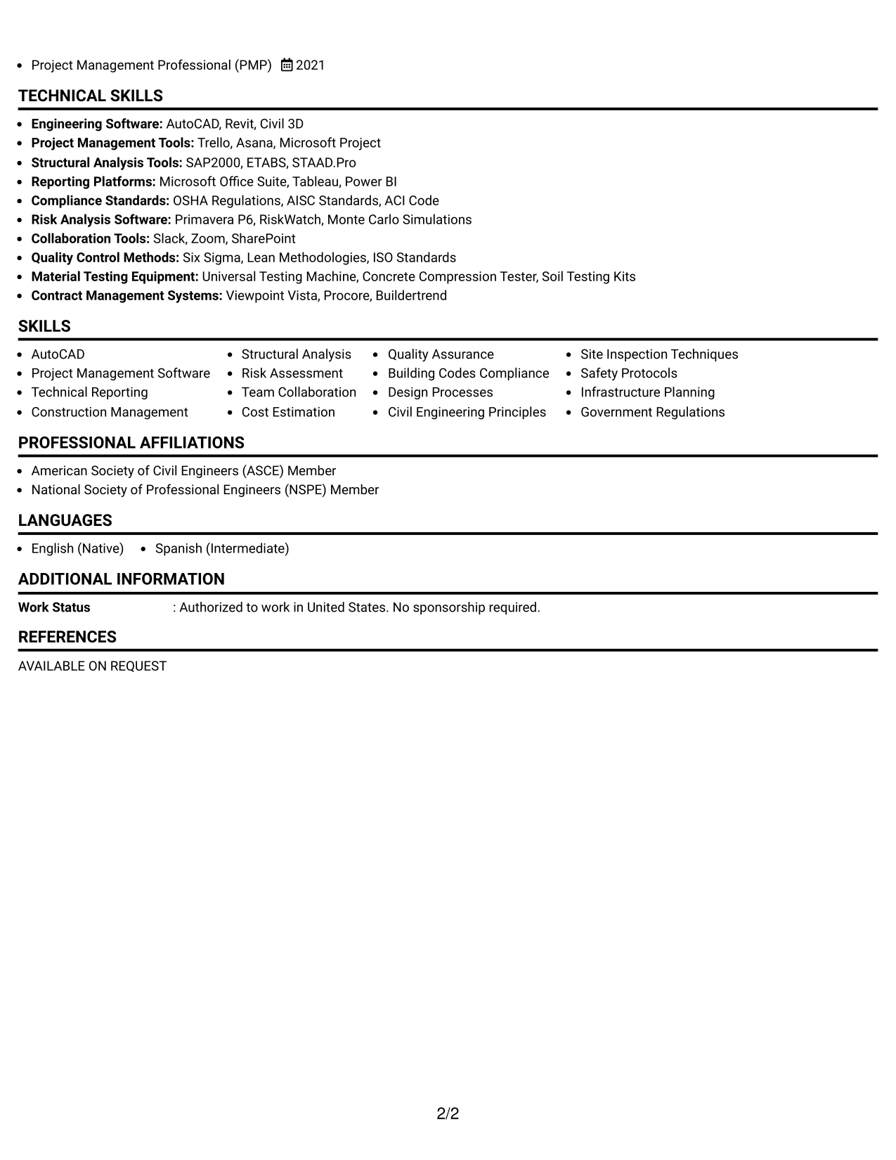 Resume Example Page 2