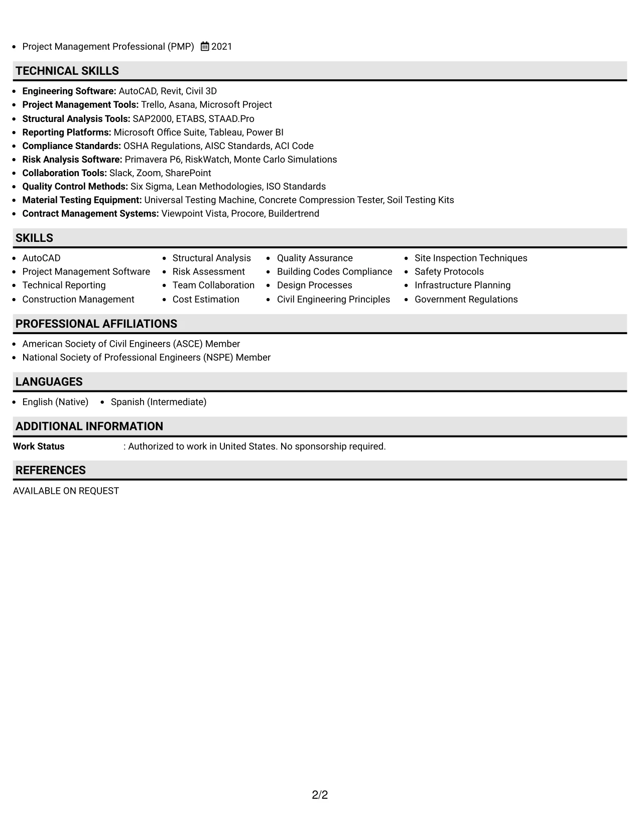 Resume Example Page 2