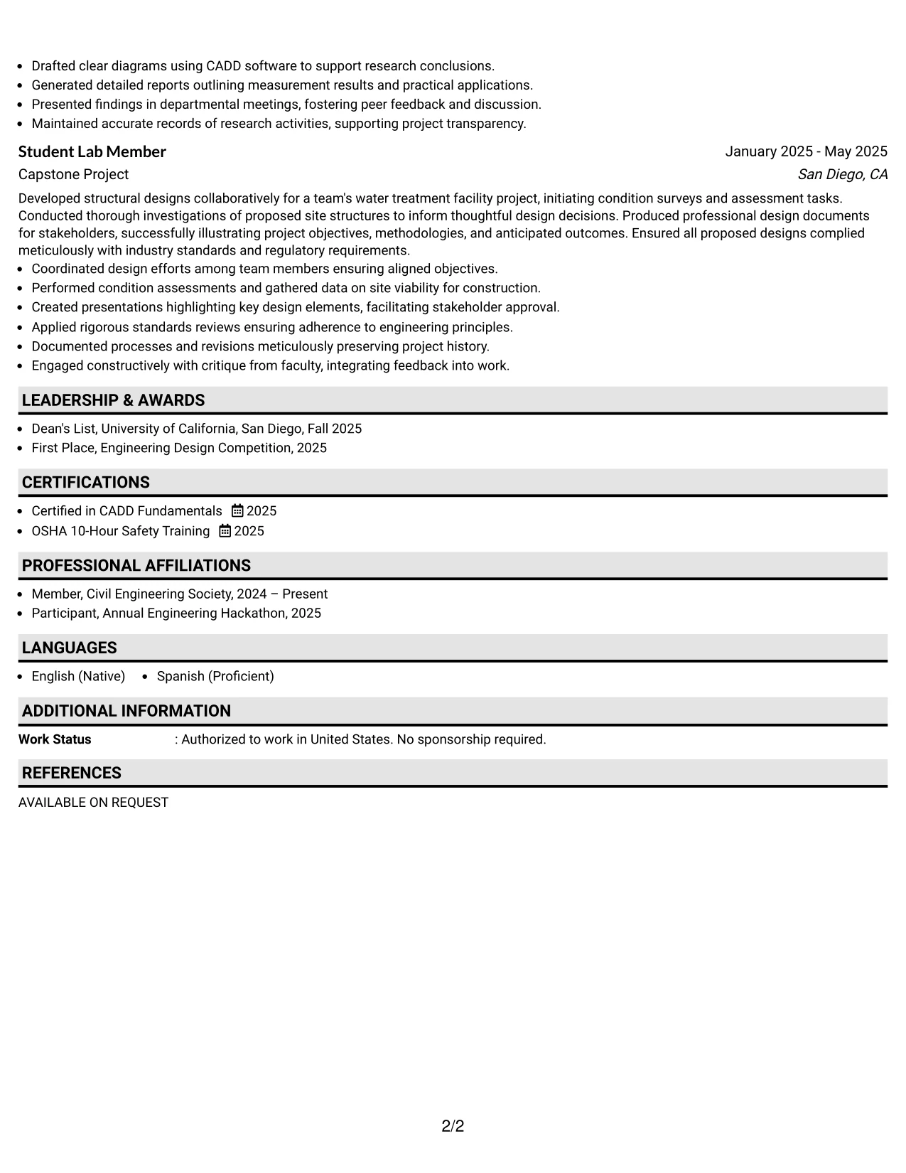 Resume Example Page 2