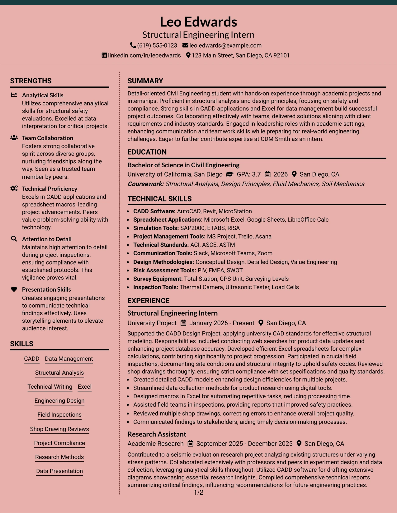 Resume Example Page 1