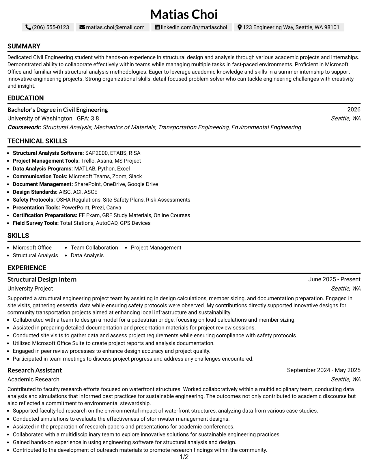Resume Example Page 1