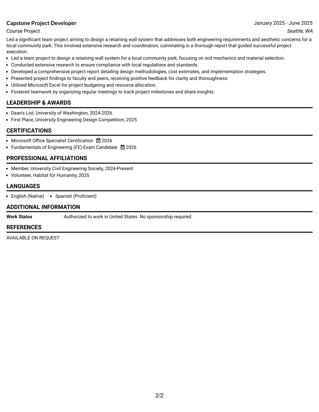 Resume Example Page 2