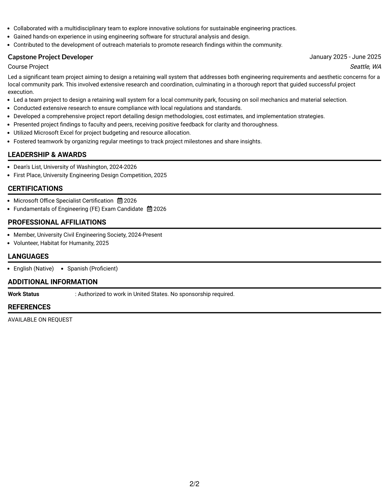 Resume Example Page 2