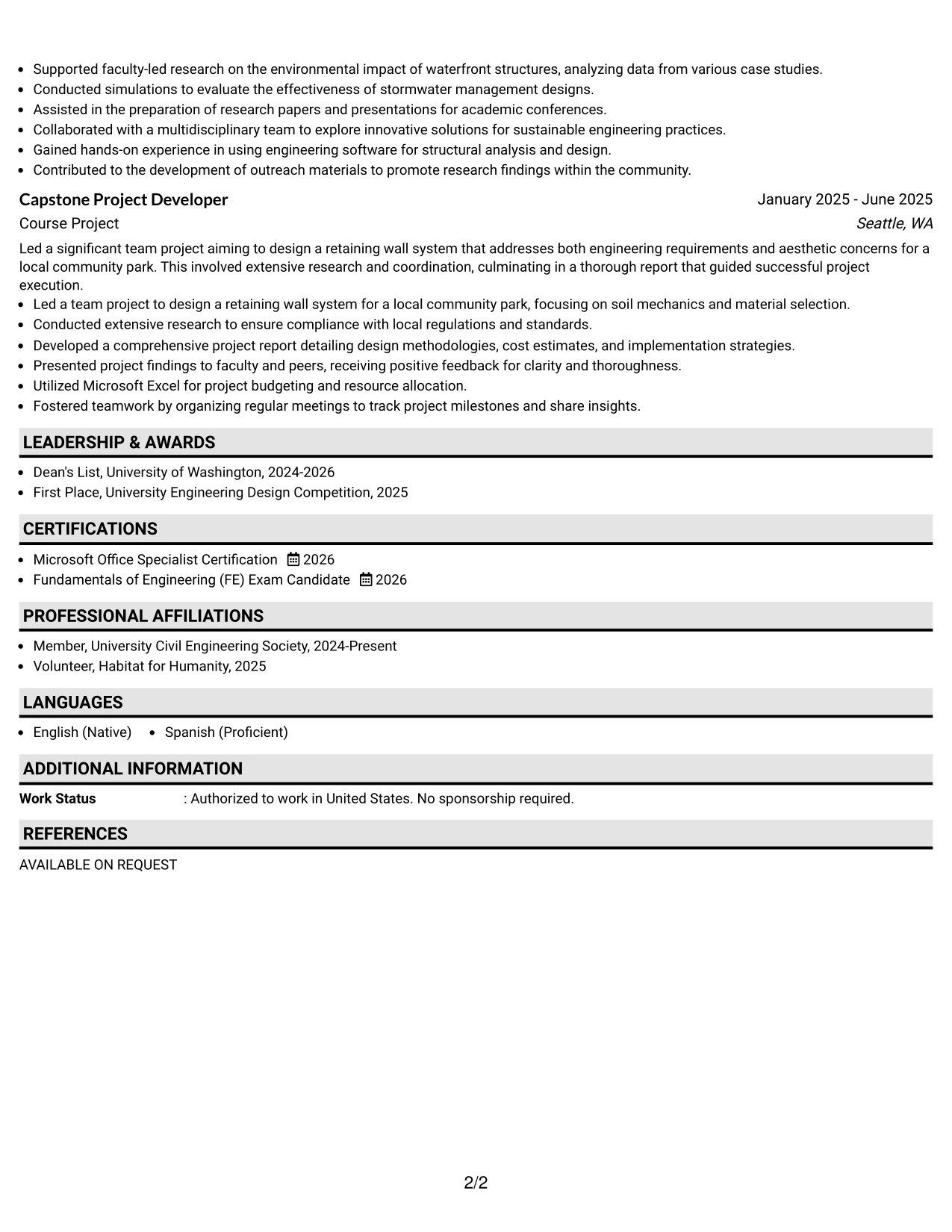Resume Example Page 2