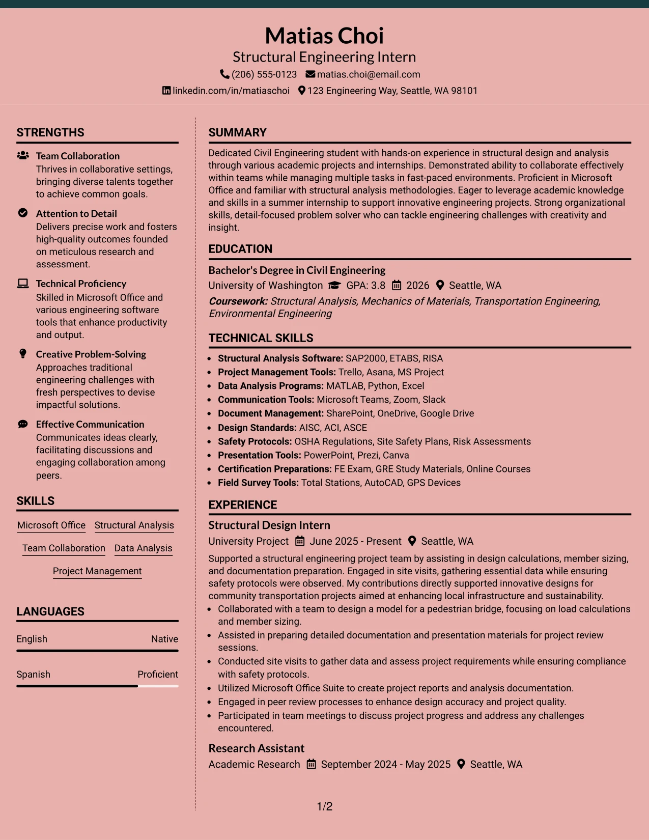 Resume Example Page 1