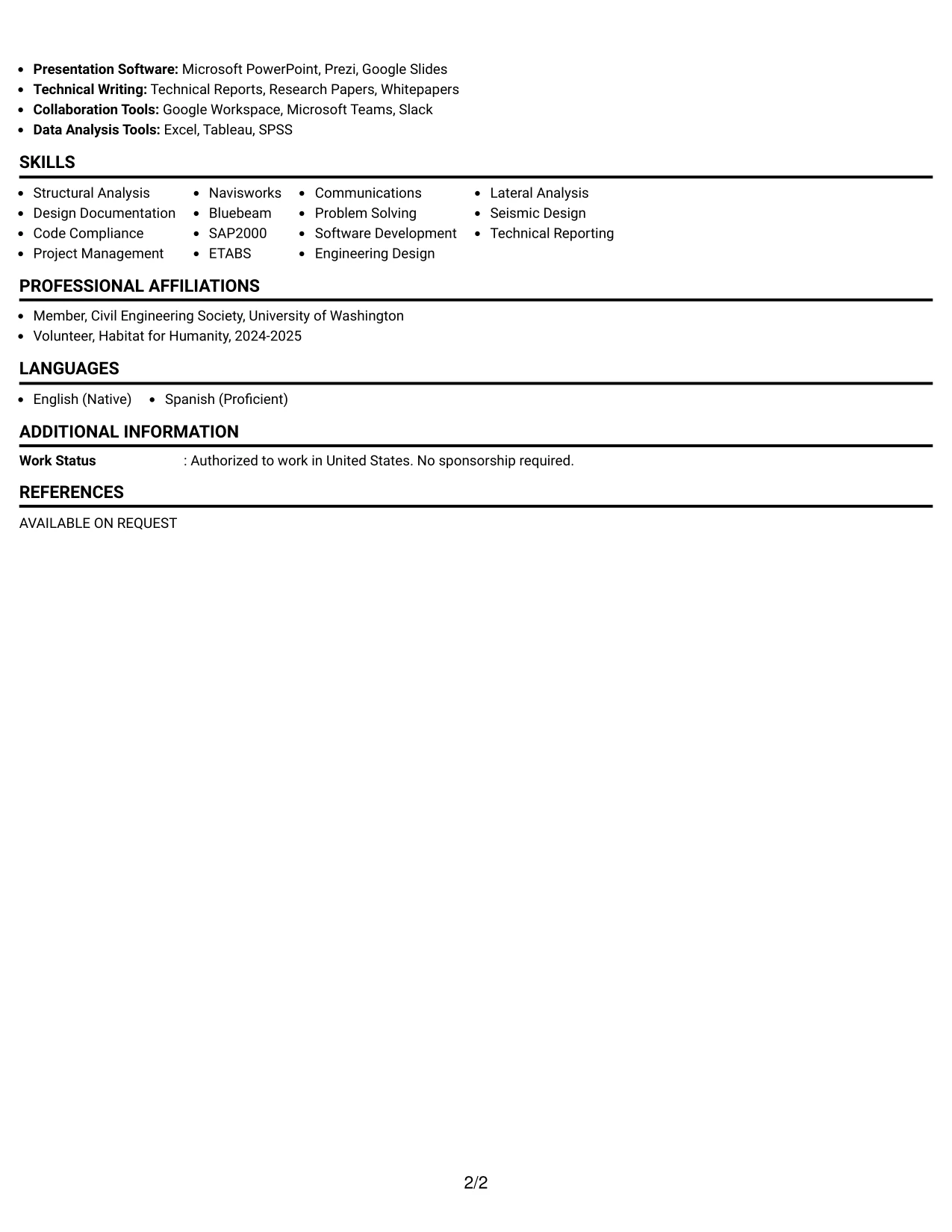 Resume Example Page 2