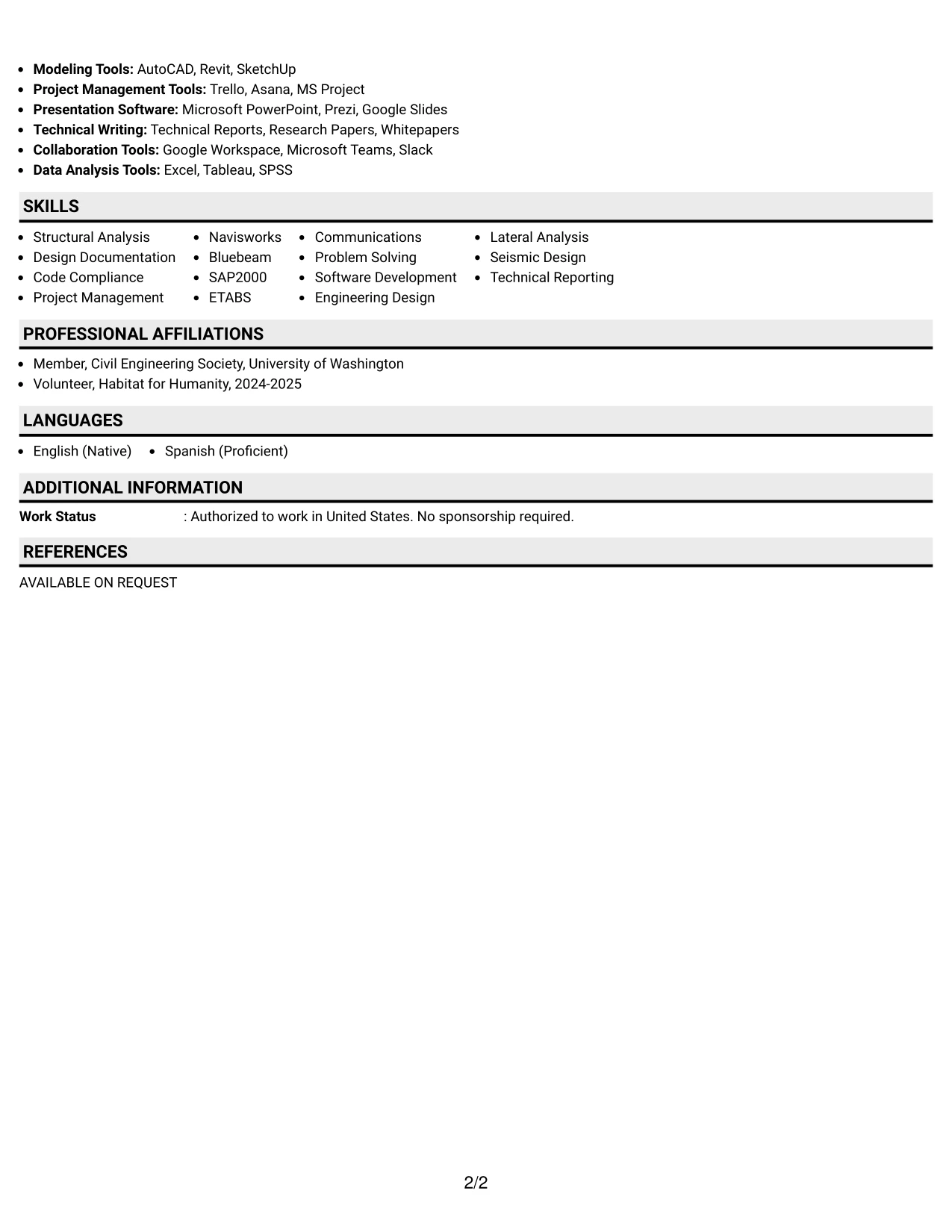 Resume Example Page 2