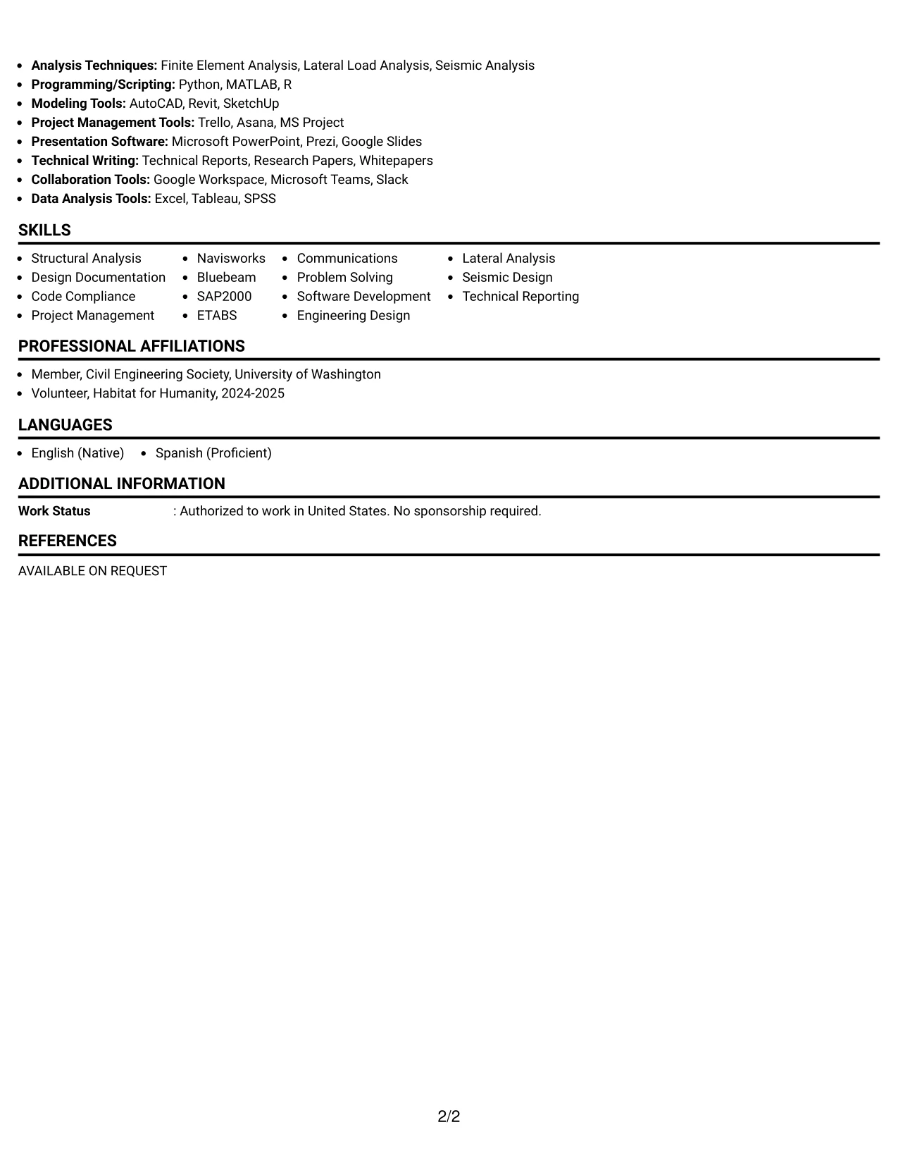 Resume Example Page 2