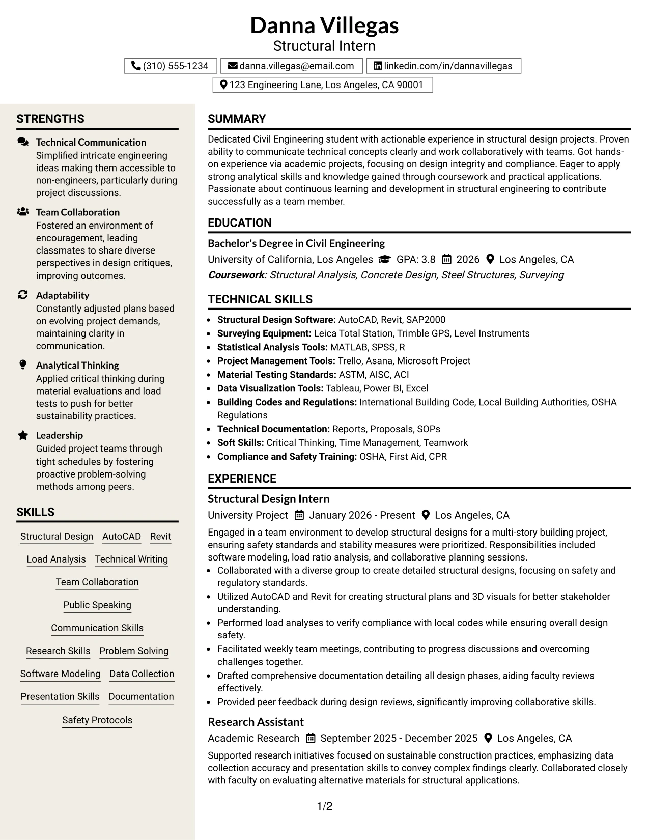Resume Example Page 1