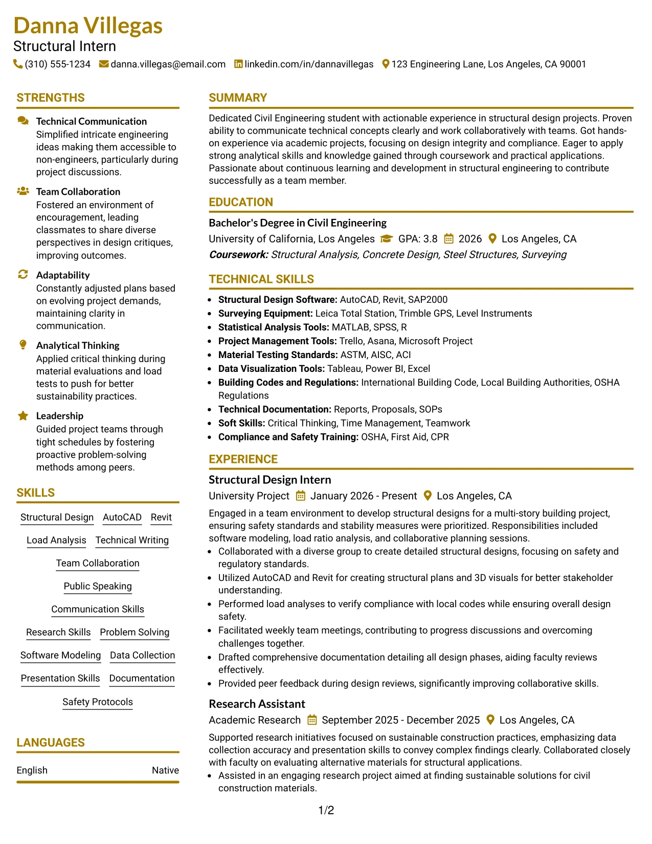 Resume Example Page 1