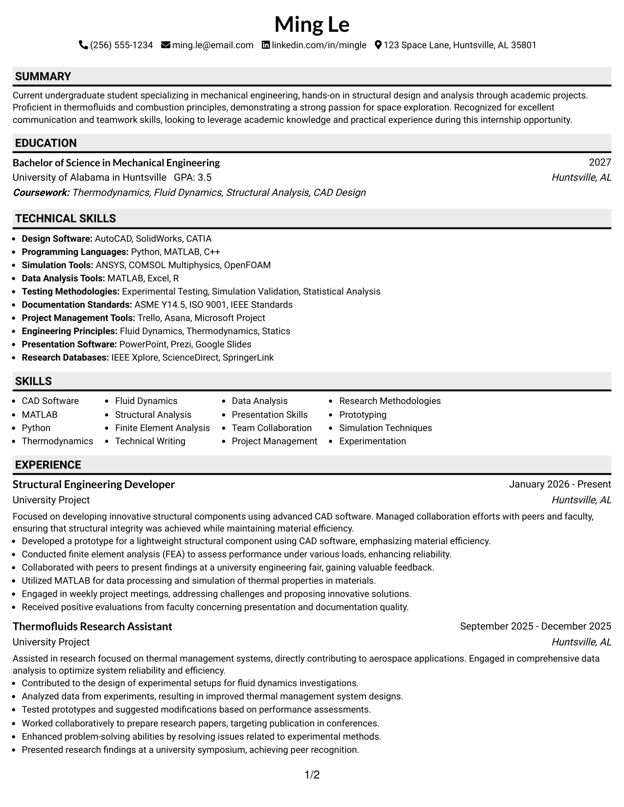 Resume Example Page 1