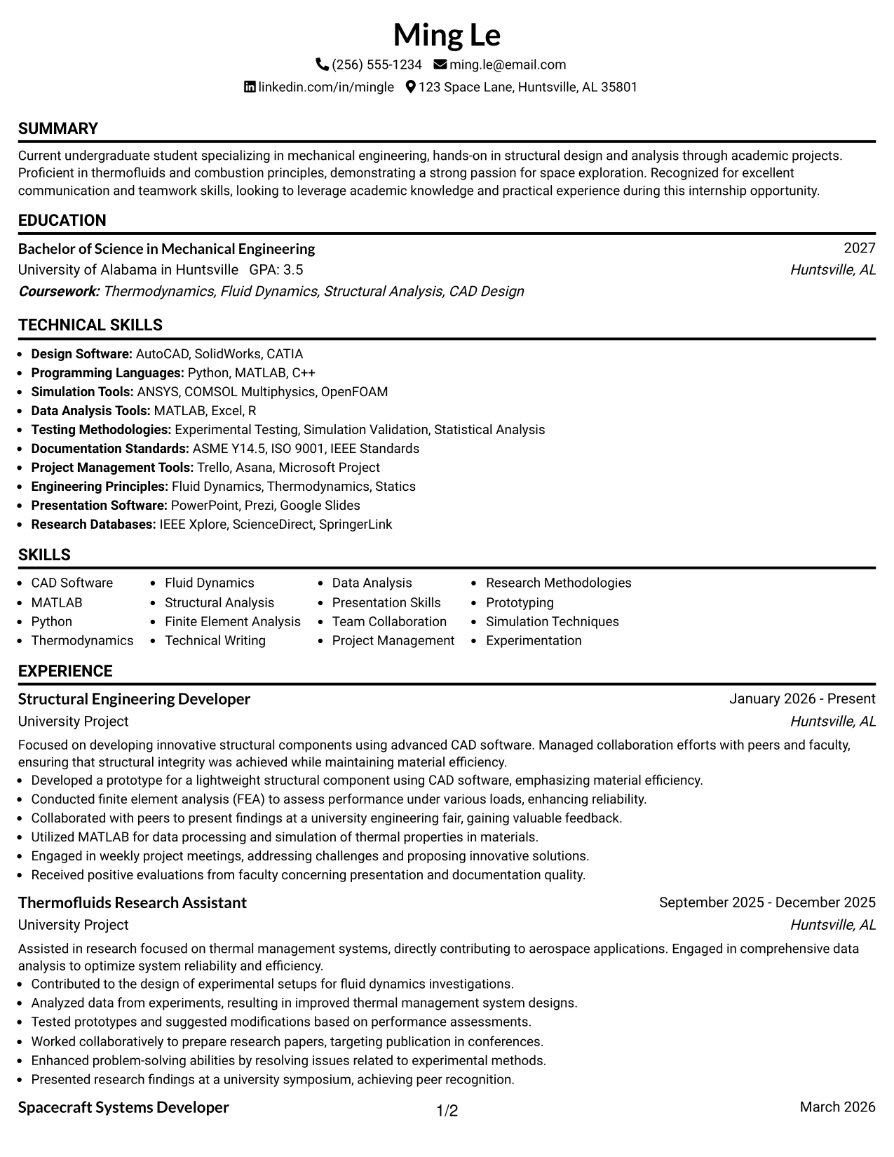 Resume Example Page 1