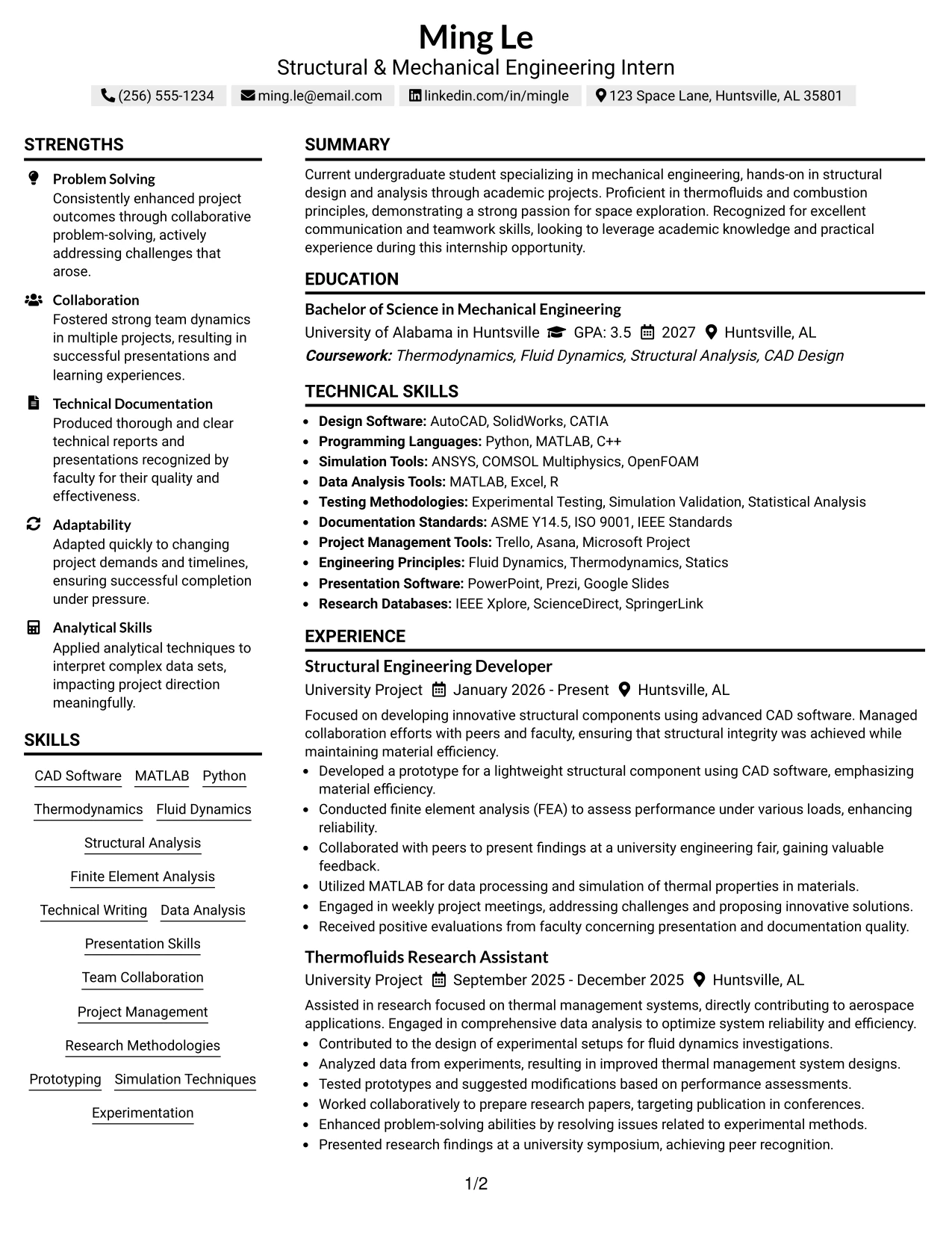 Resume Example Page 1