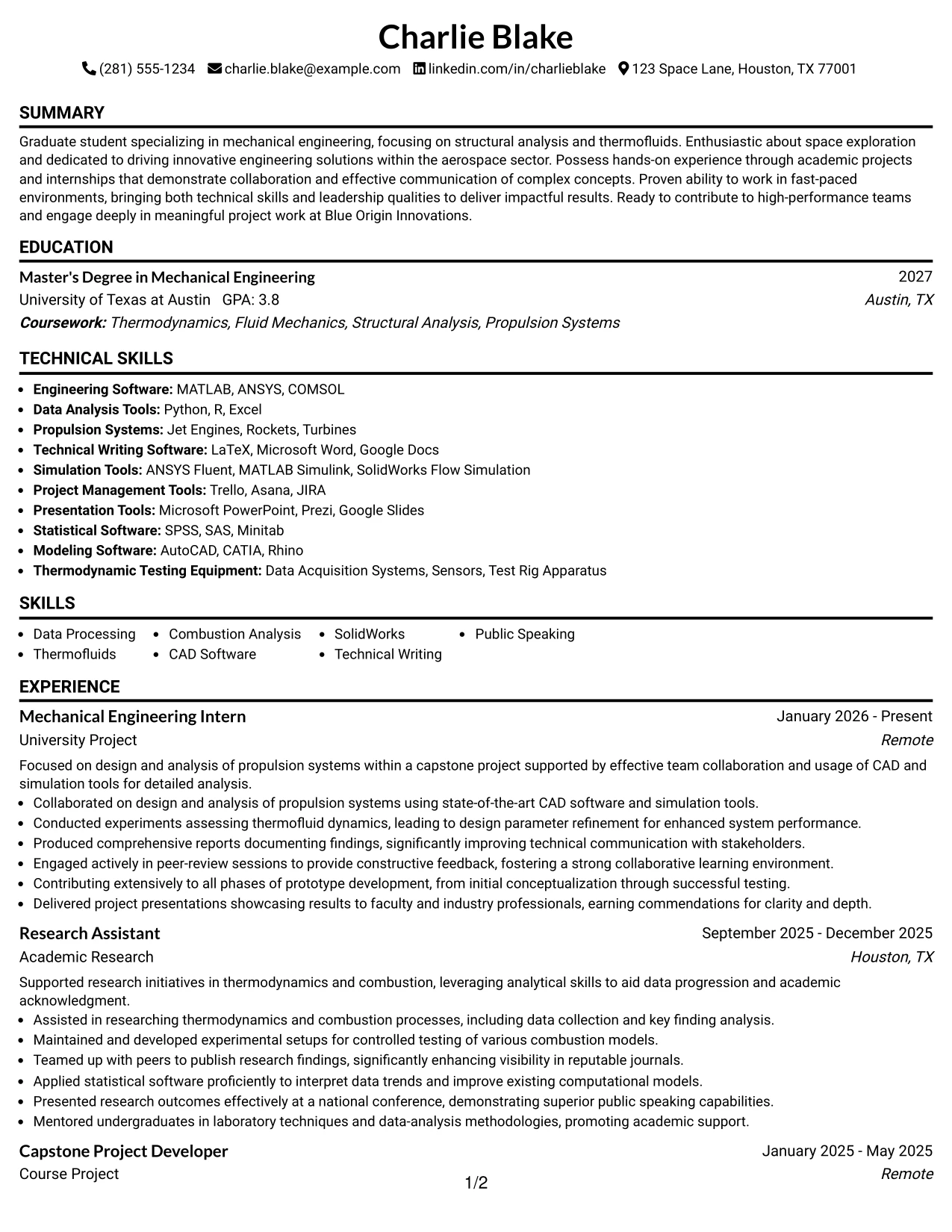 Resume Example Page 1