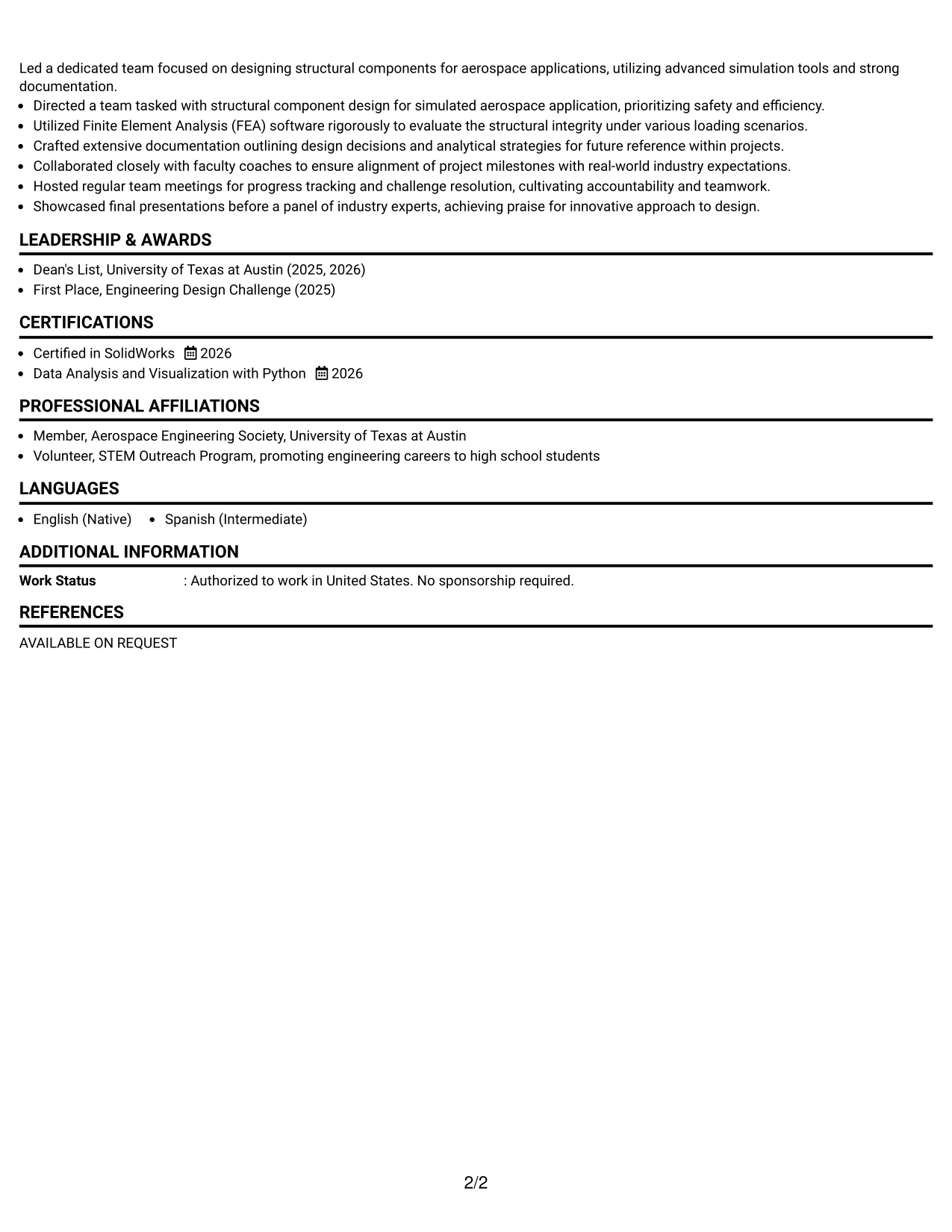 Resume Example Page 2
