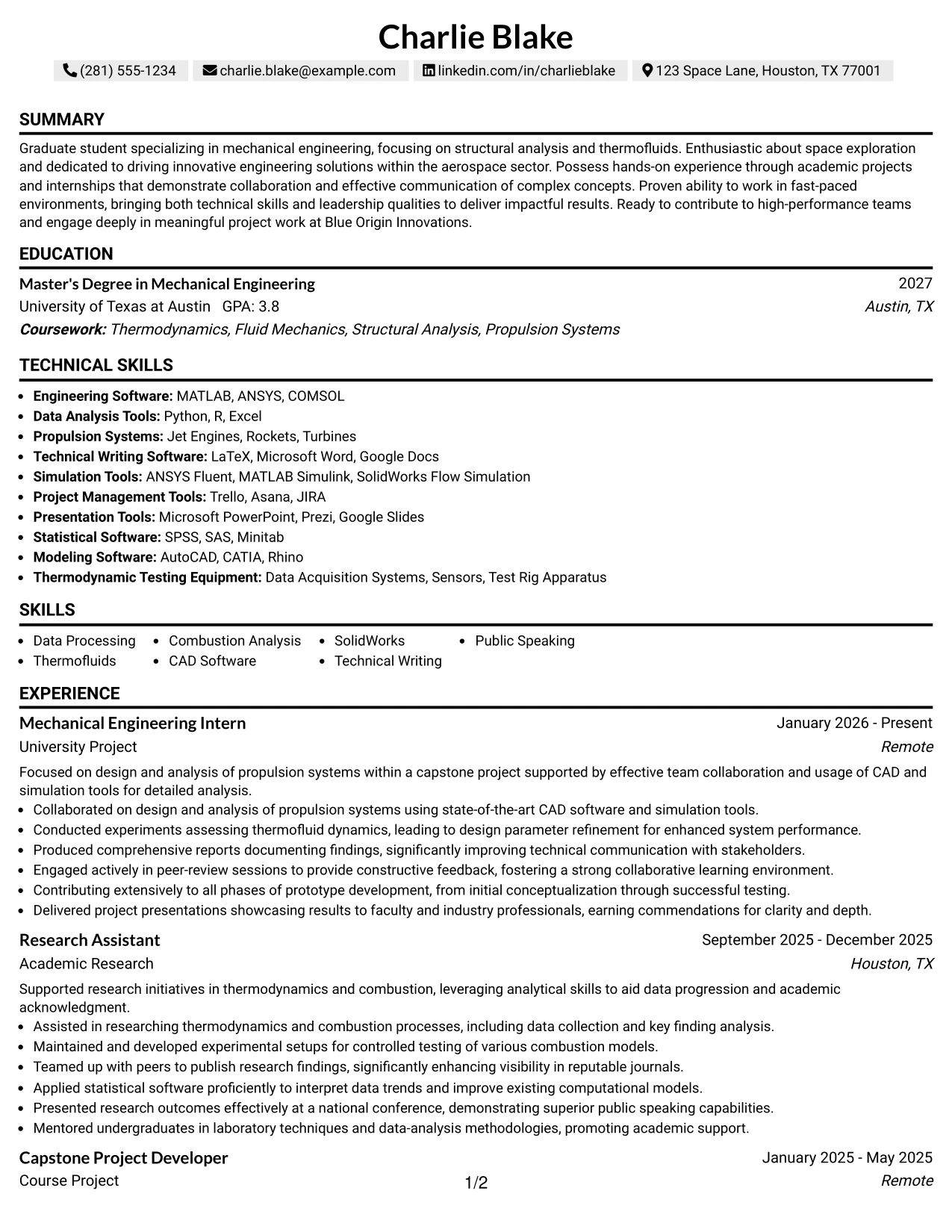 Resume Example Page 1