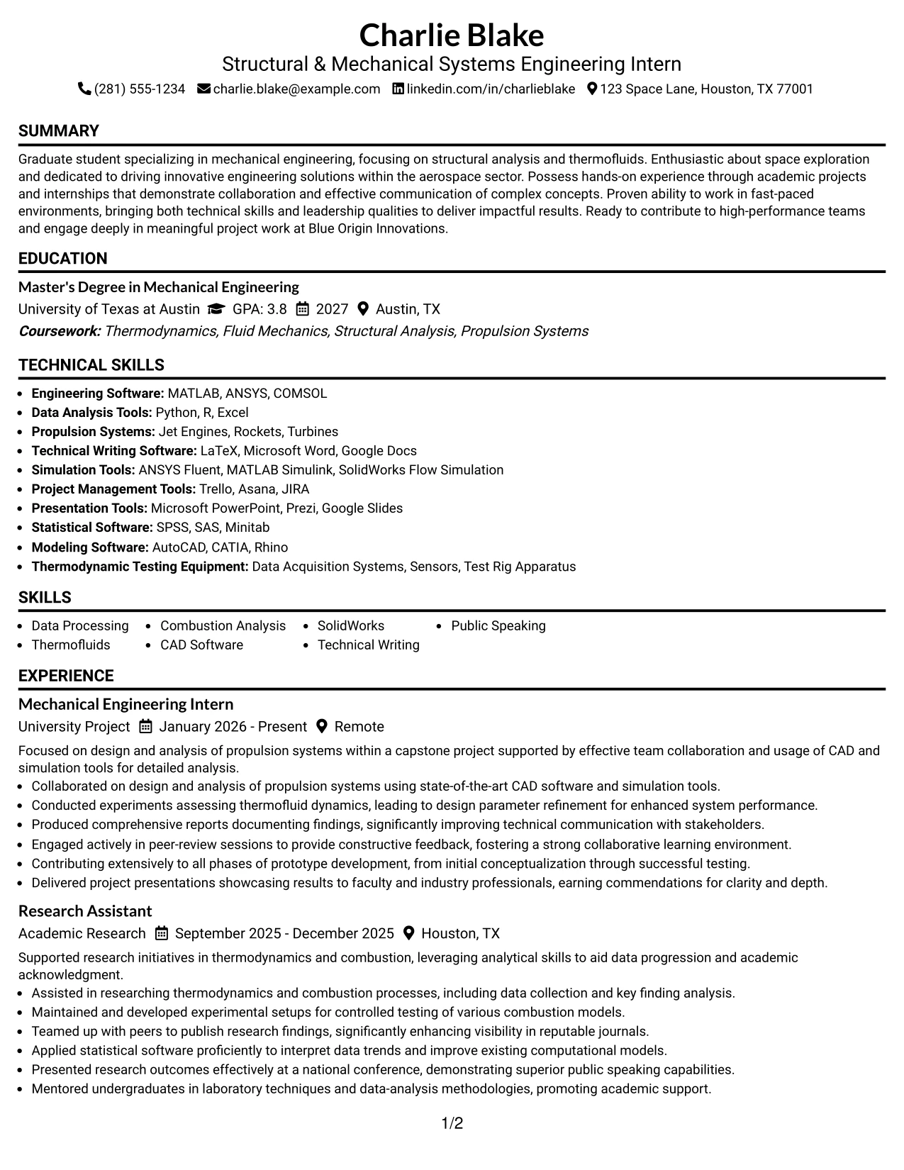 Resume Example Page 1