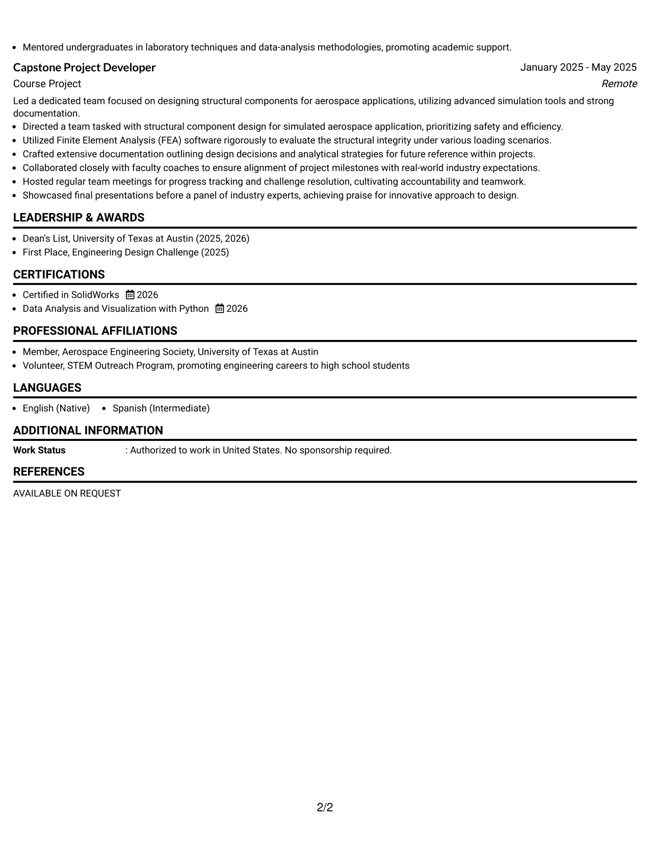 Resume Example Page 2