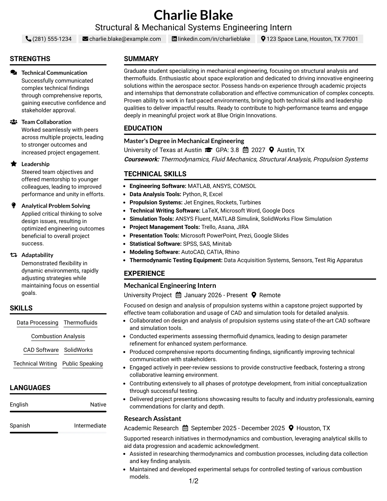 Resume Example Page 1