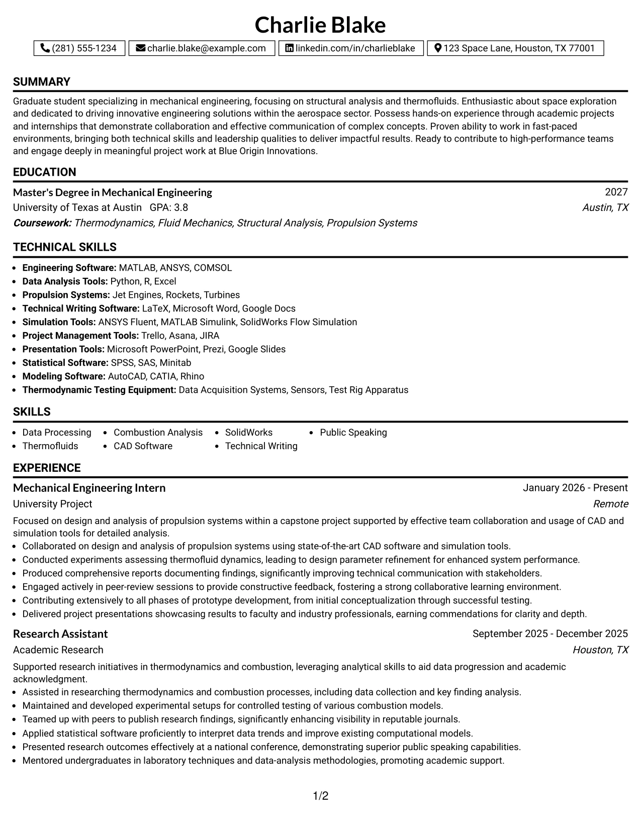 Resume Example Page 1