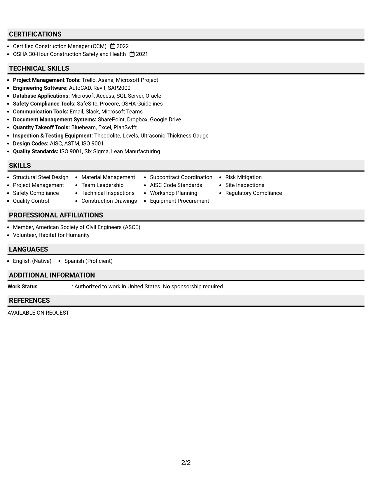Resume Example Page 2