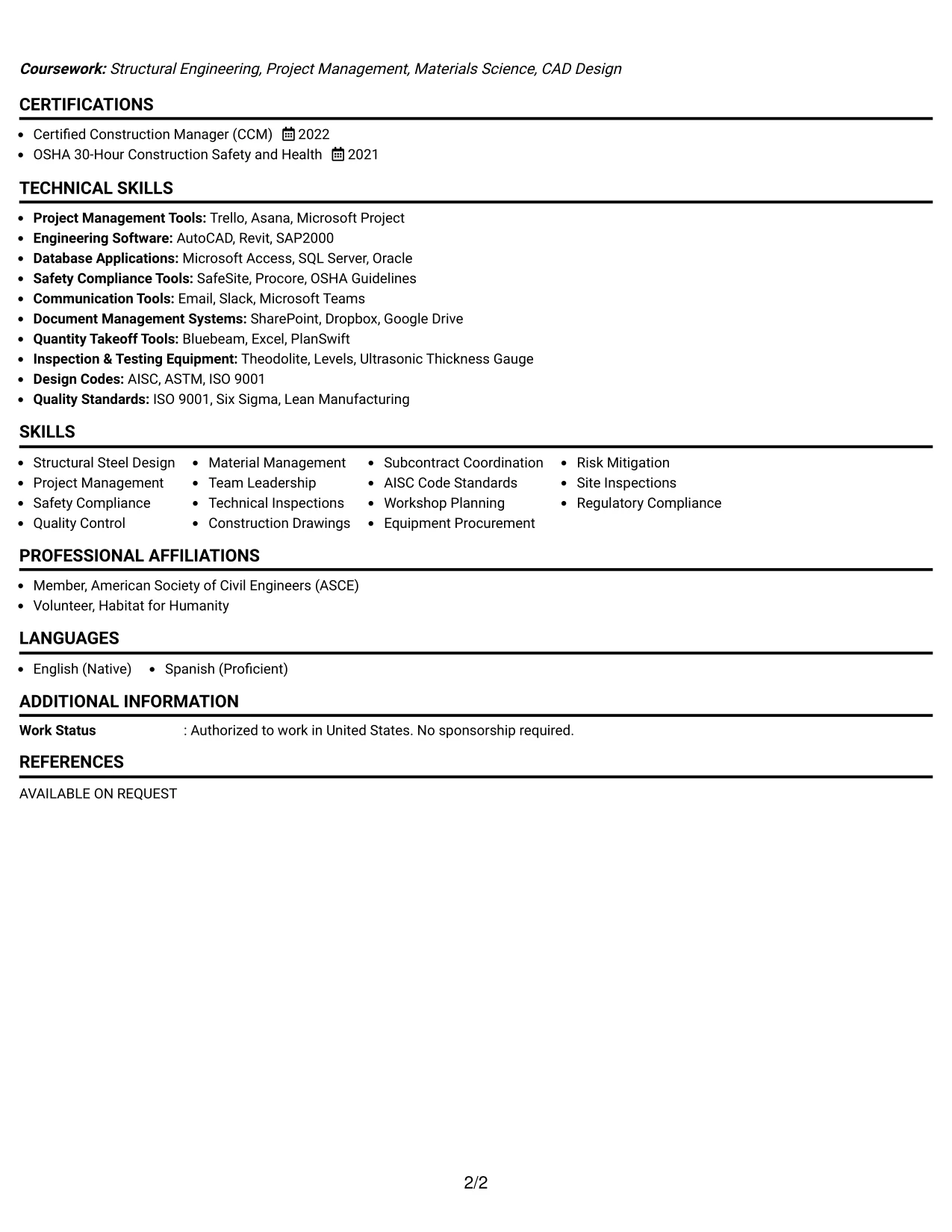 Resume Example Page 2