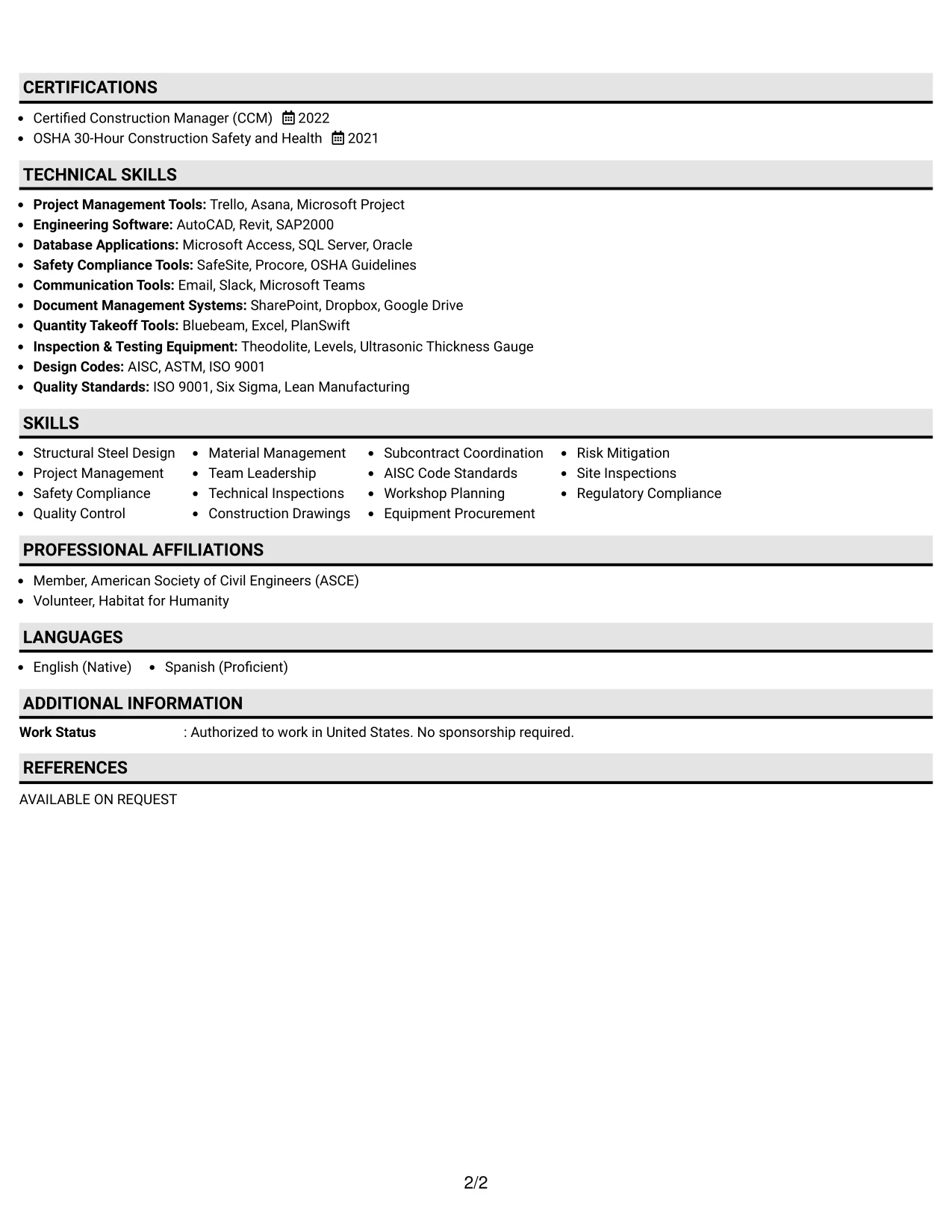 Resume Example Page 2