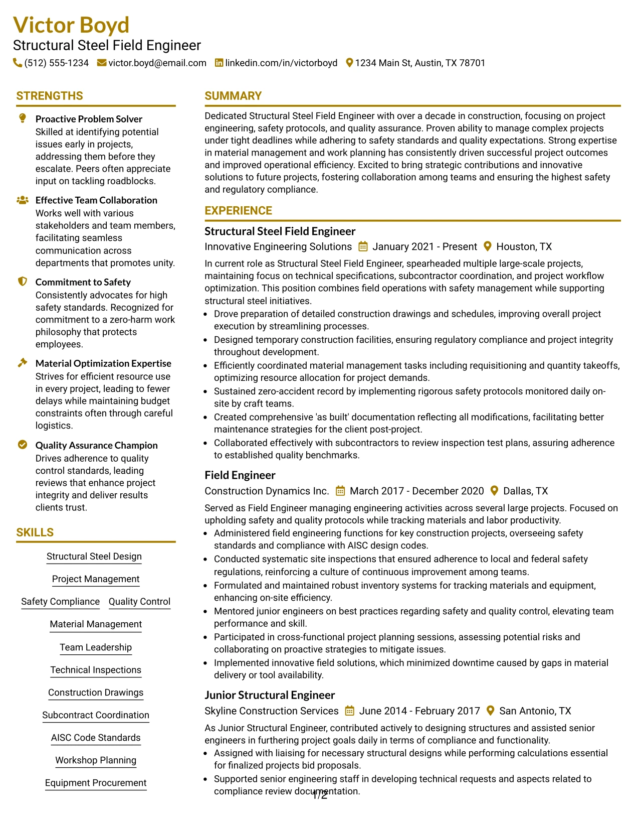 Resume Example Page 1