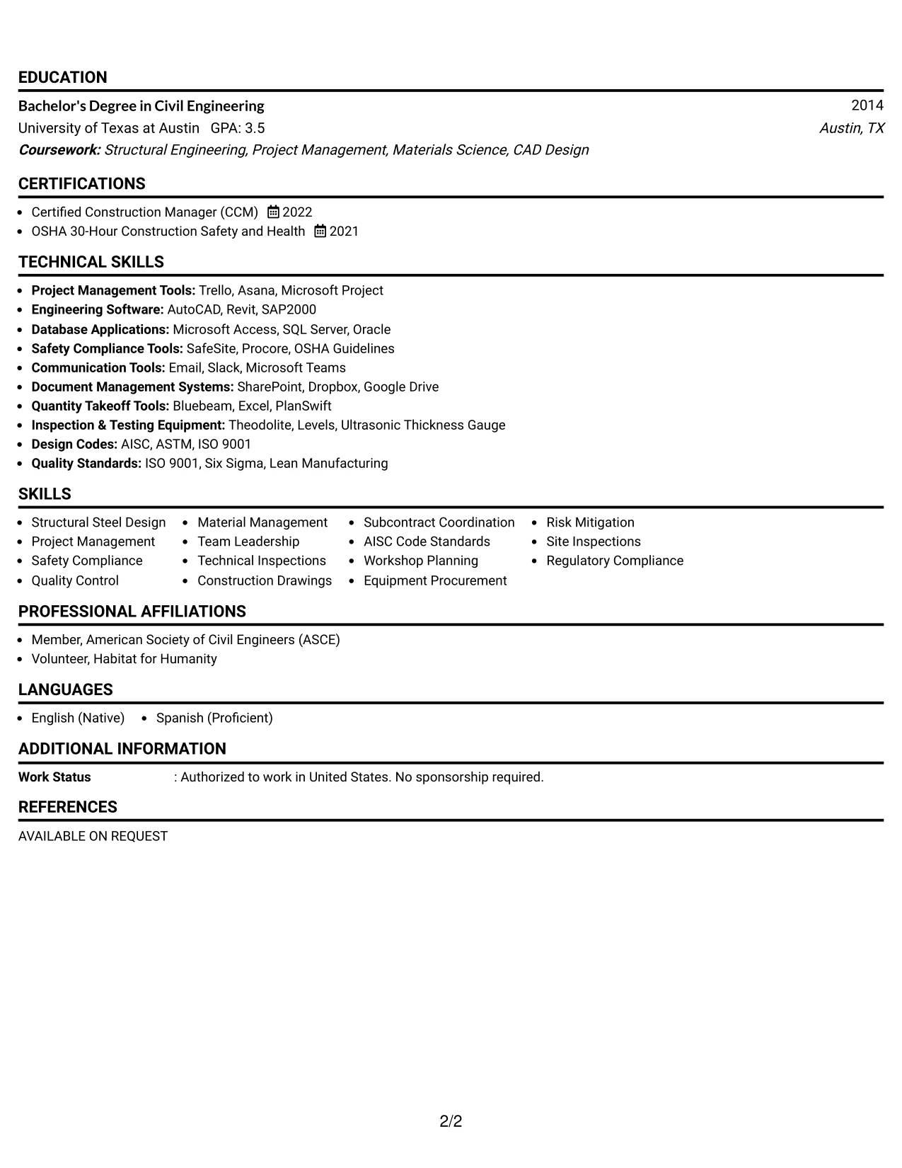 Resume Example Page 2