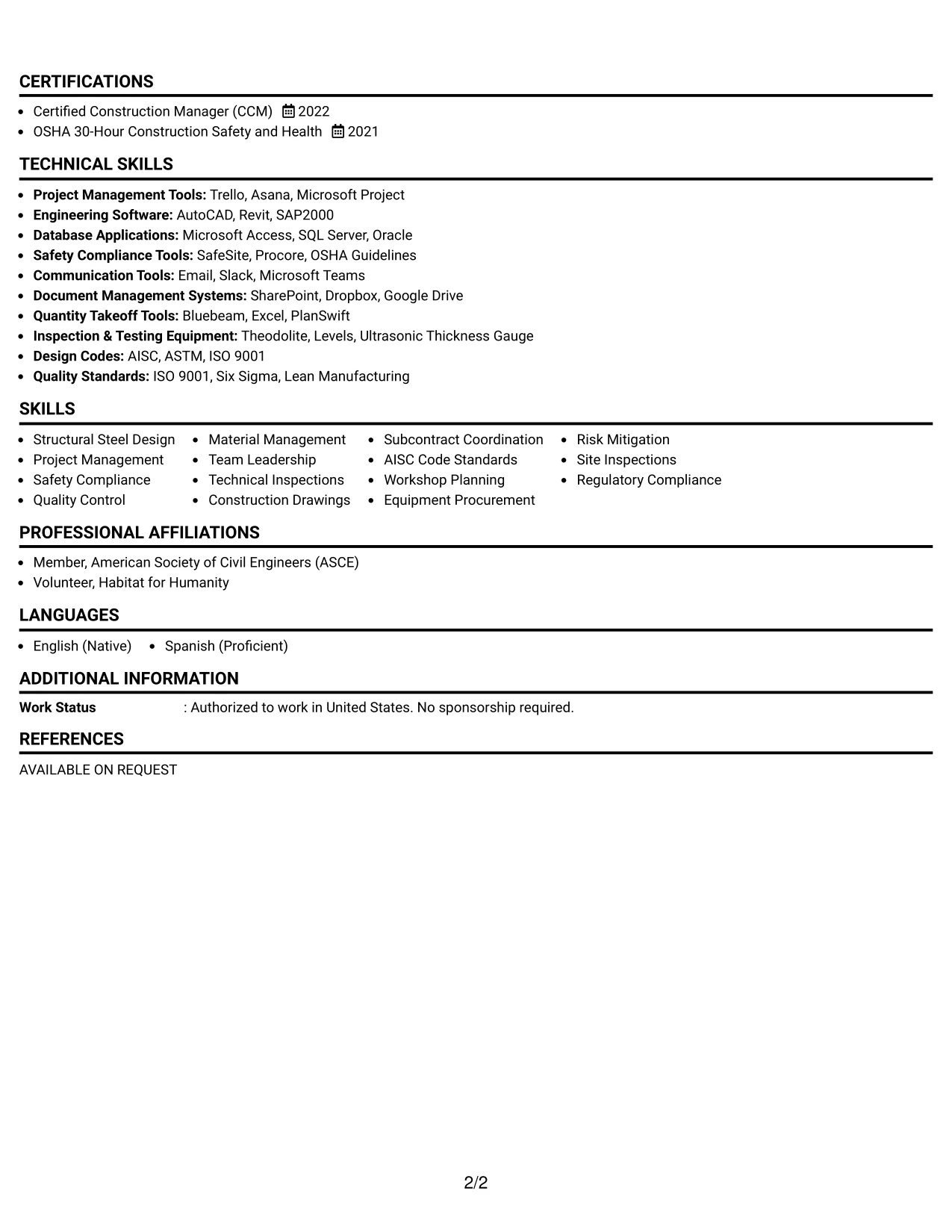 Resume Example Page 2