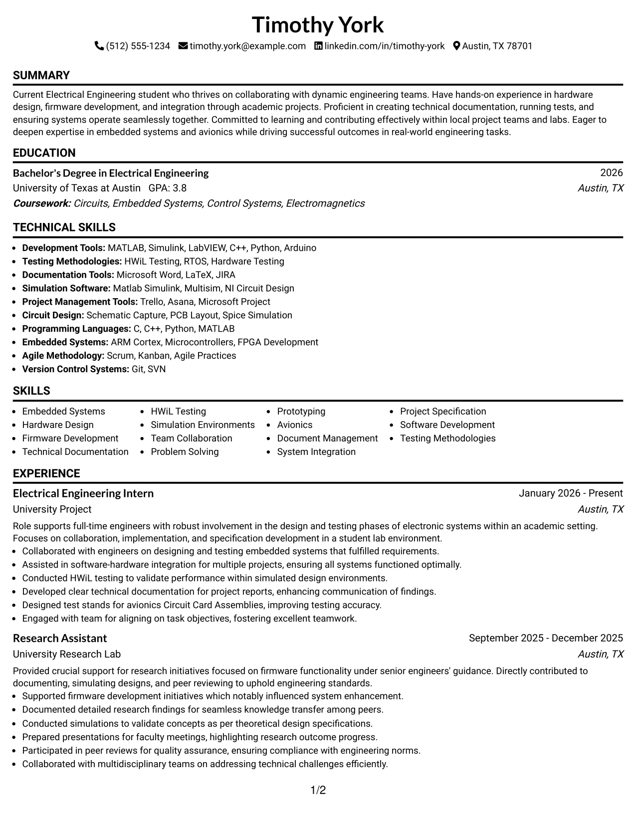 Resume Example Page 1