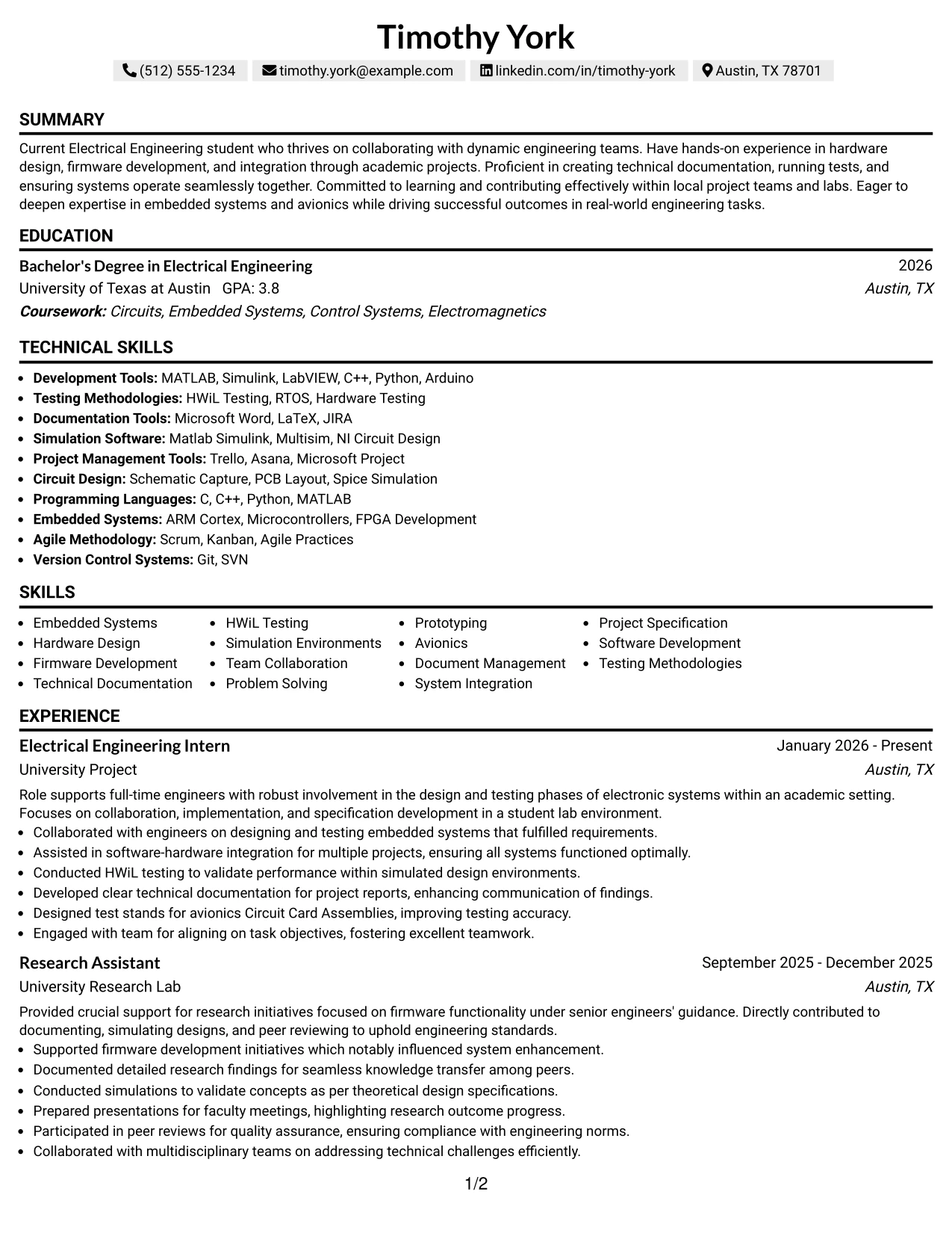 Resume Example Page 1