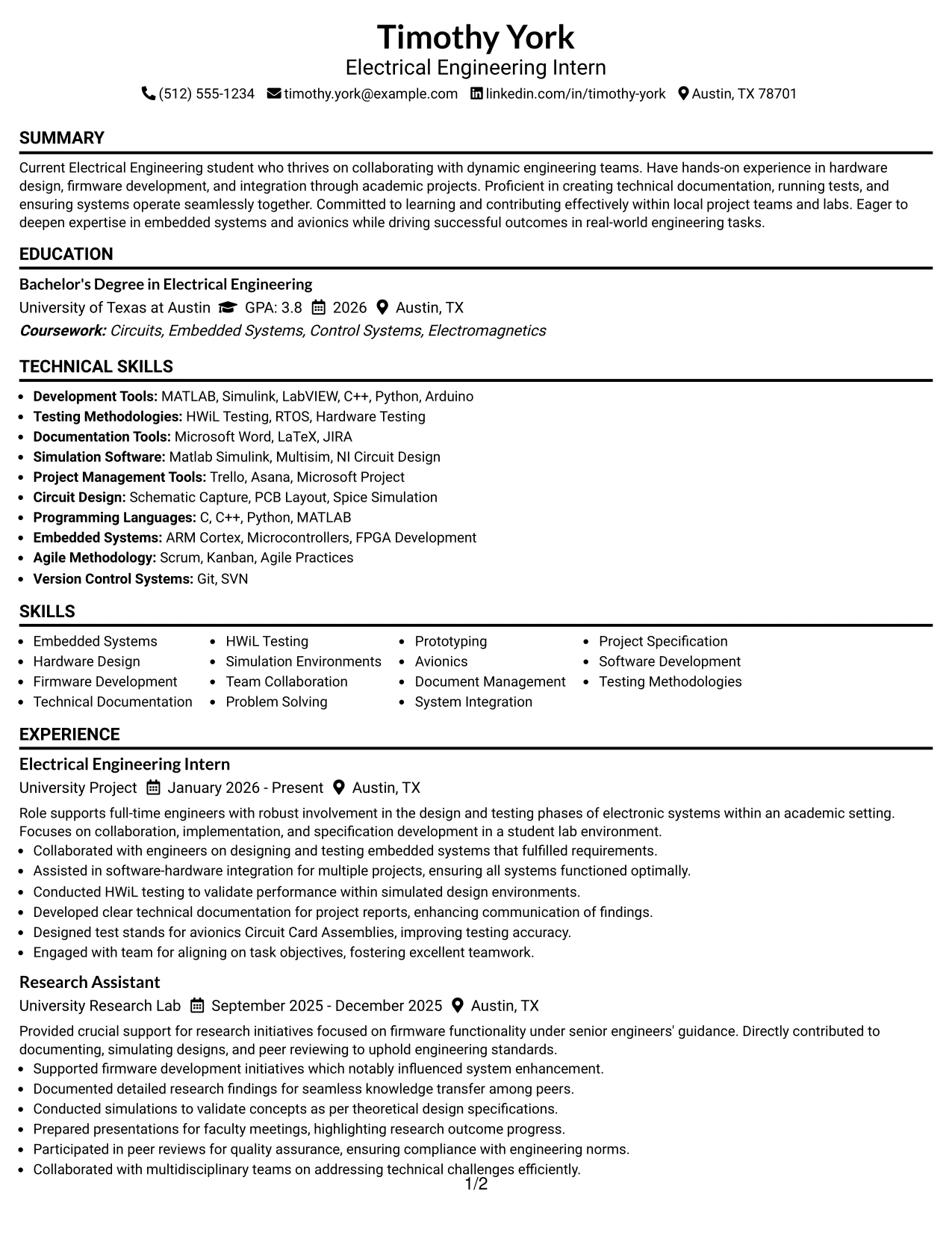 Resume Example Page 1