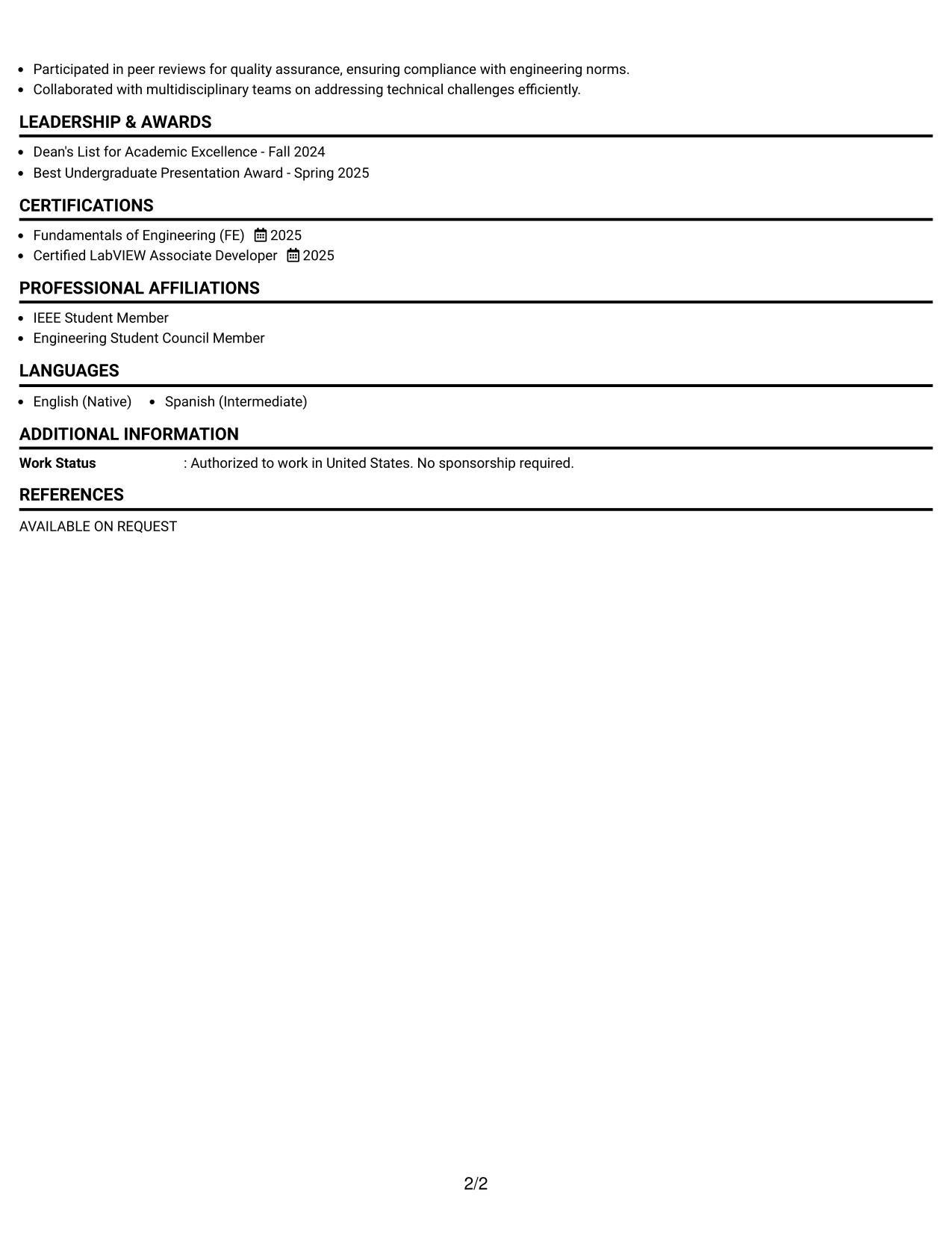 Resume Example Page 2