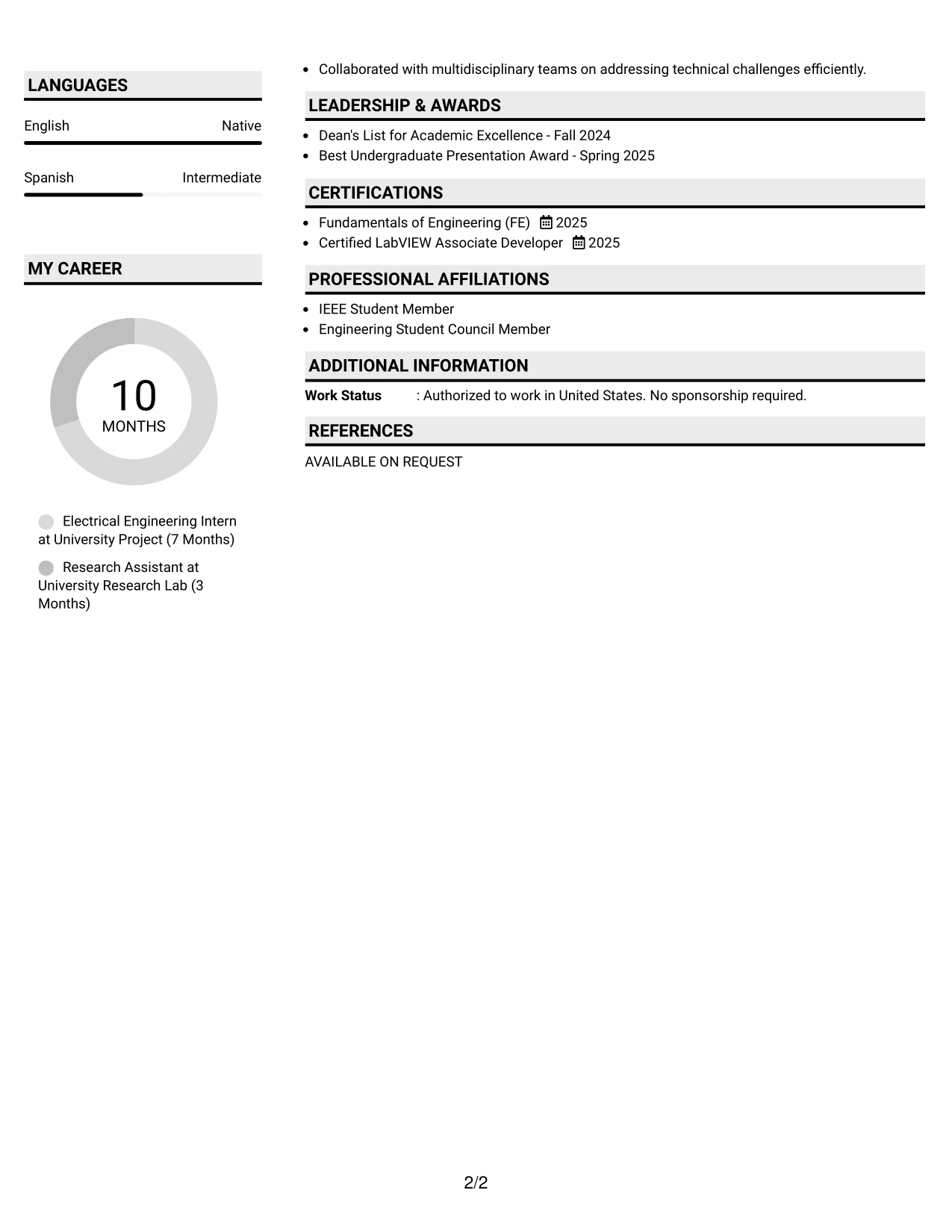Resume Example Page 2
