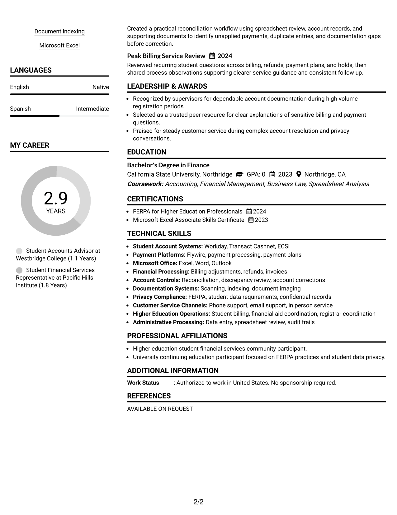 Resume Example Page 2