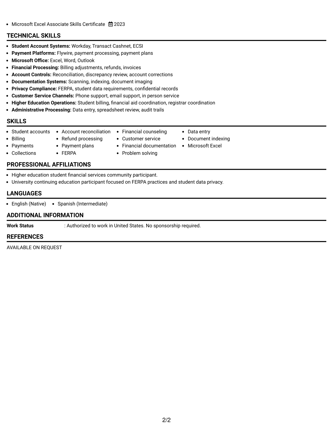 Resume Example Page 2
