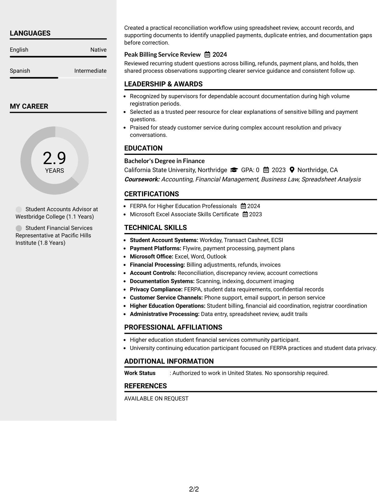 Resume Example Page 2
