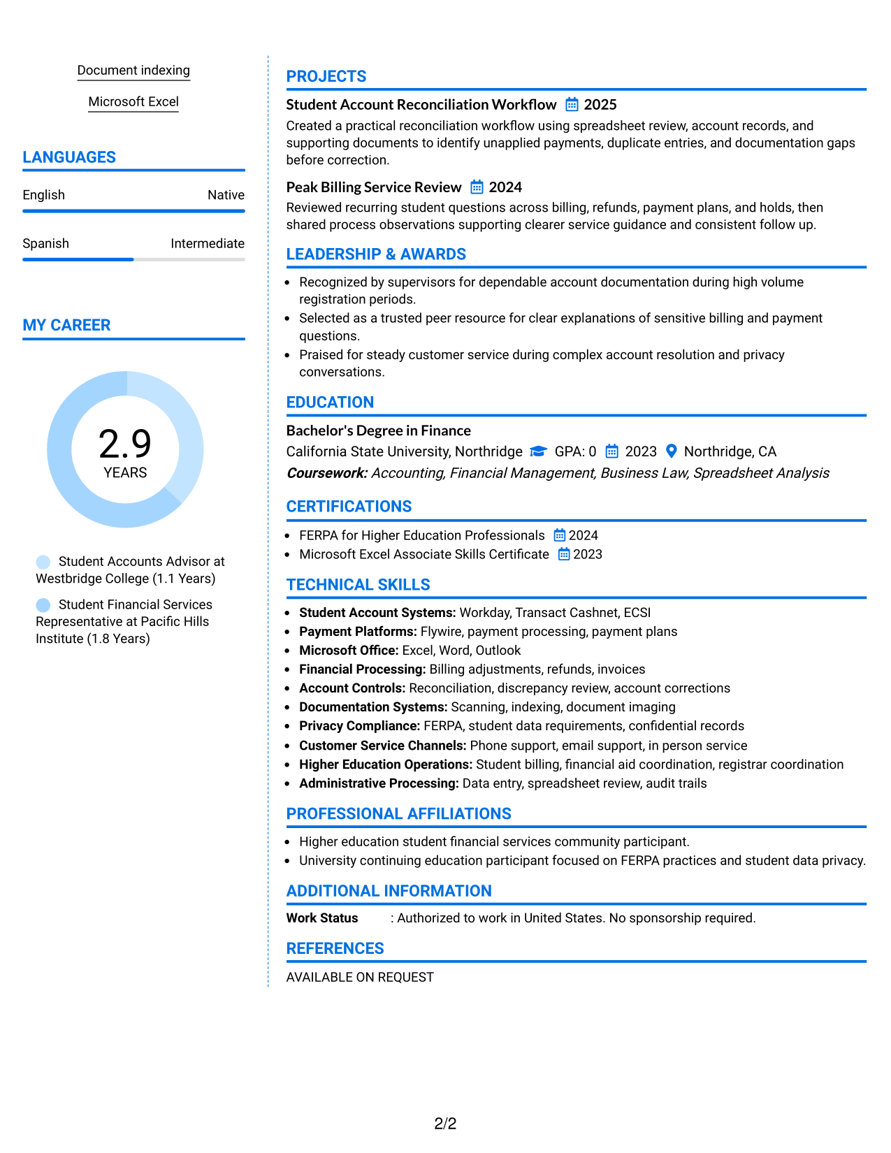 Resume Example Page 2