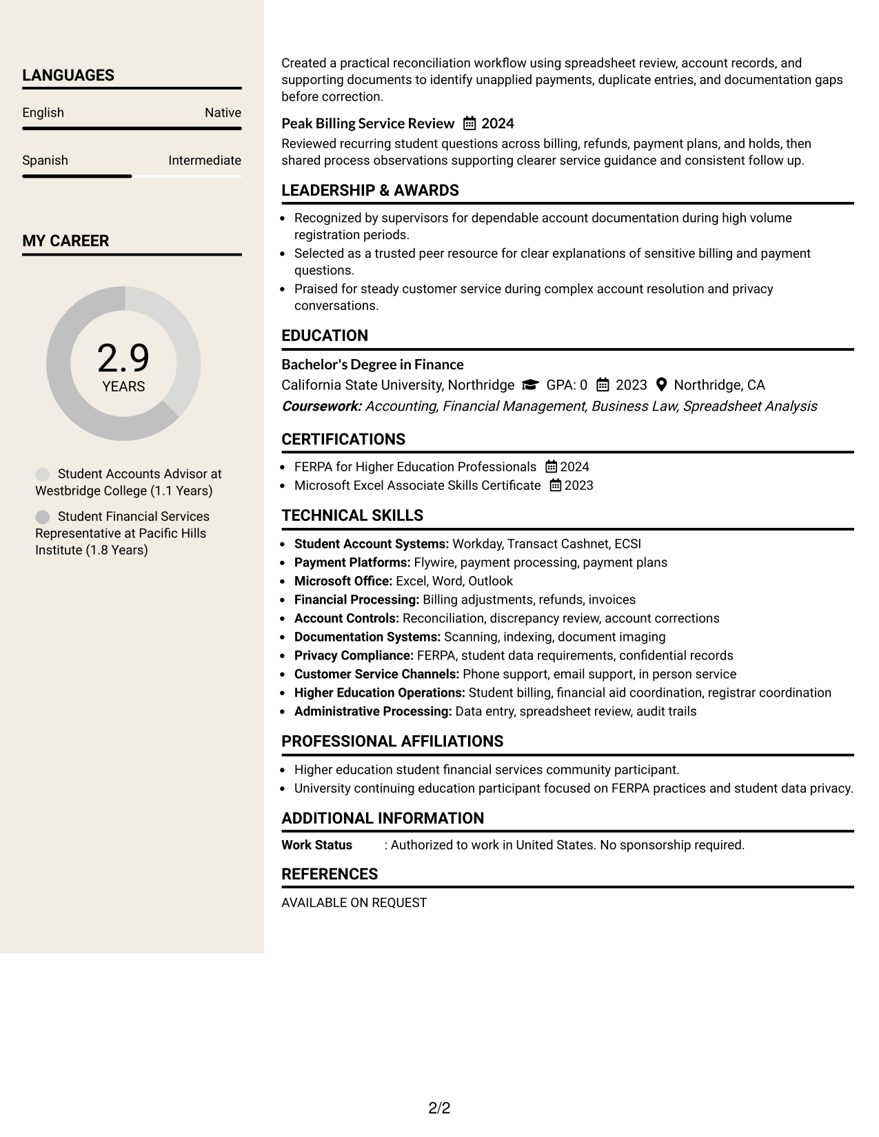 Resume Example Page 2