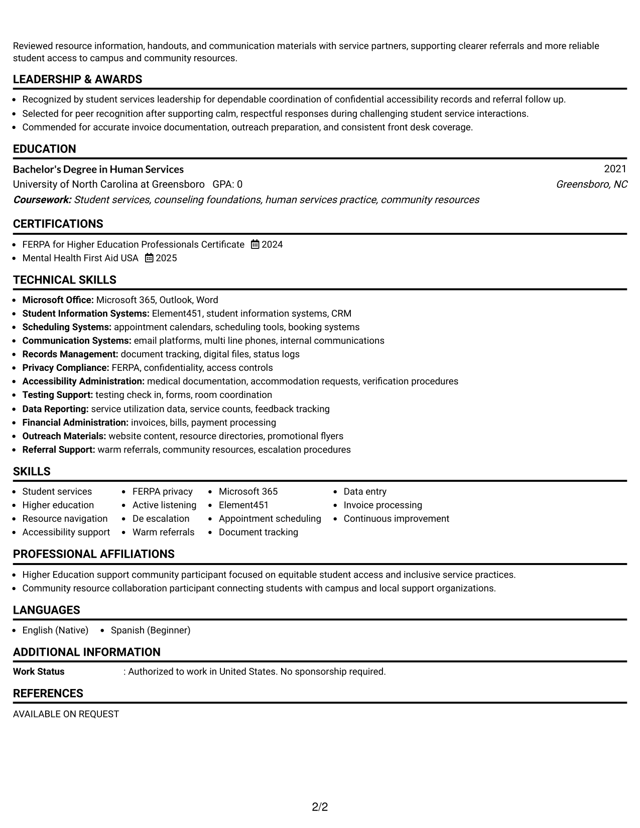 Resume Example Page 2
