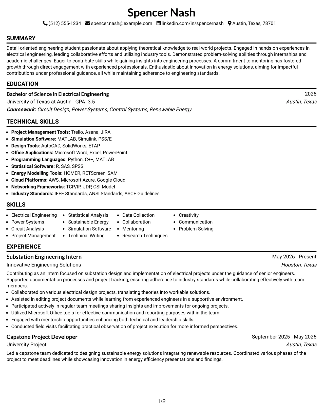 Resume Example Page 1