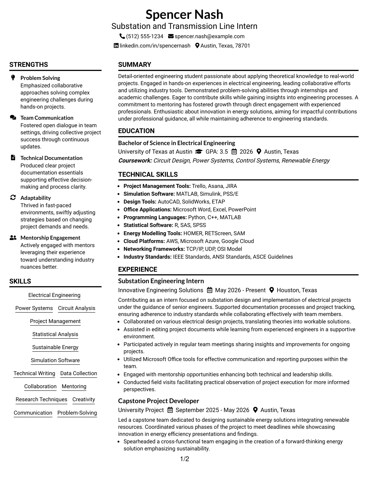 Resume Example Page 1